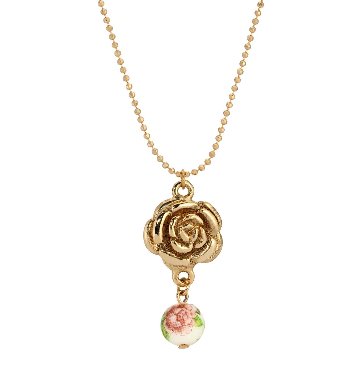 1928 Jewelry Flower Pendant Pink Rose Bead Necklace 18"