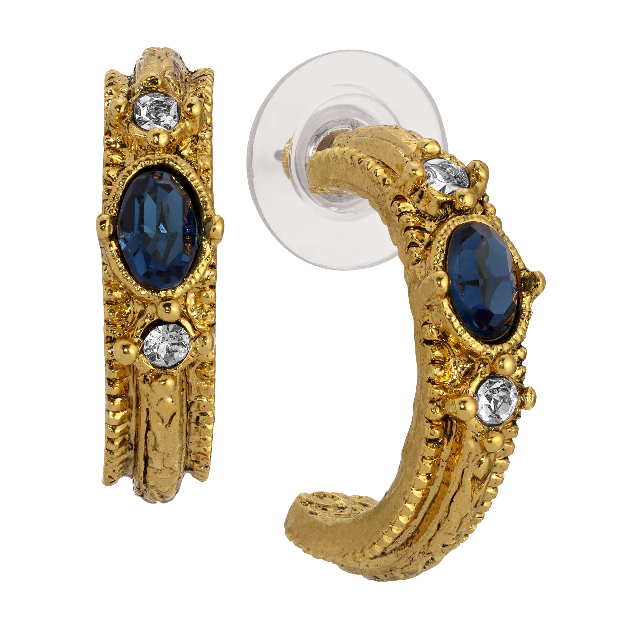 1928 Jewelry Heritage Crystal & Gold Half Hoop Earrings