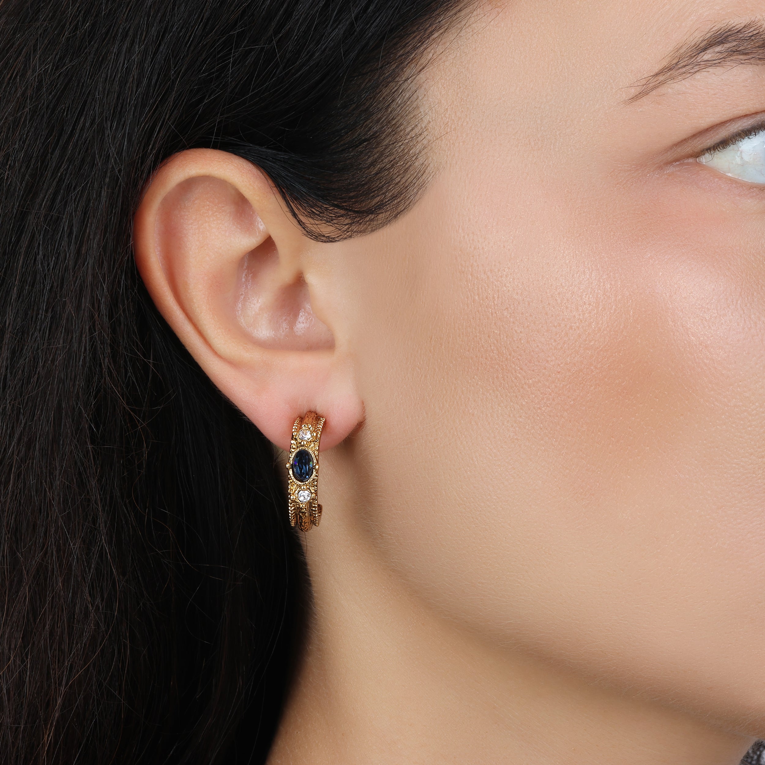 1928 Jewelry Heritage Crystal & Gold Half Hoop Earrings