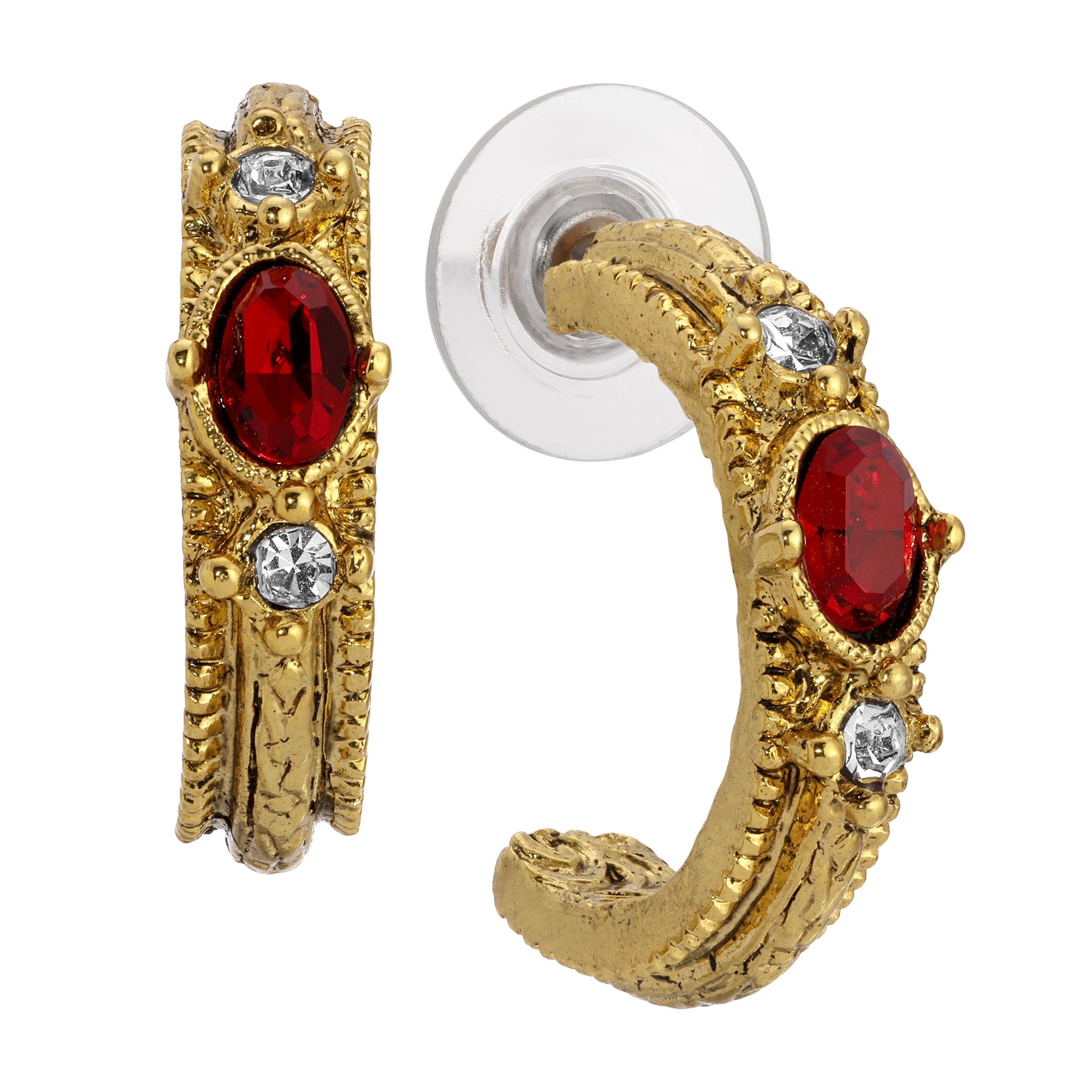 1928 Jewelry Heritage Crystal & Gold Half Hoop Earrings