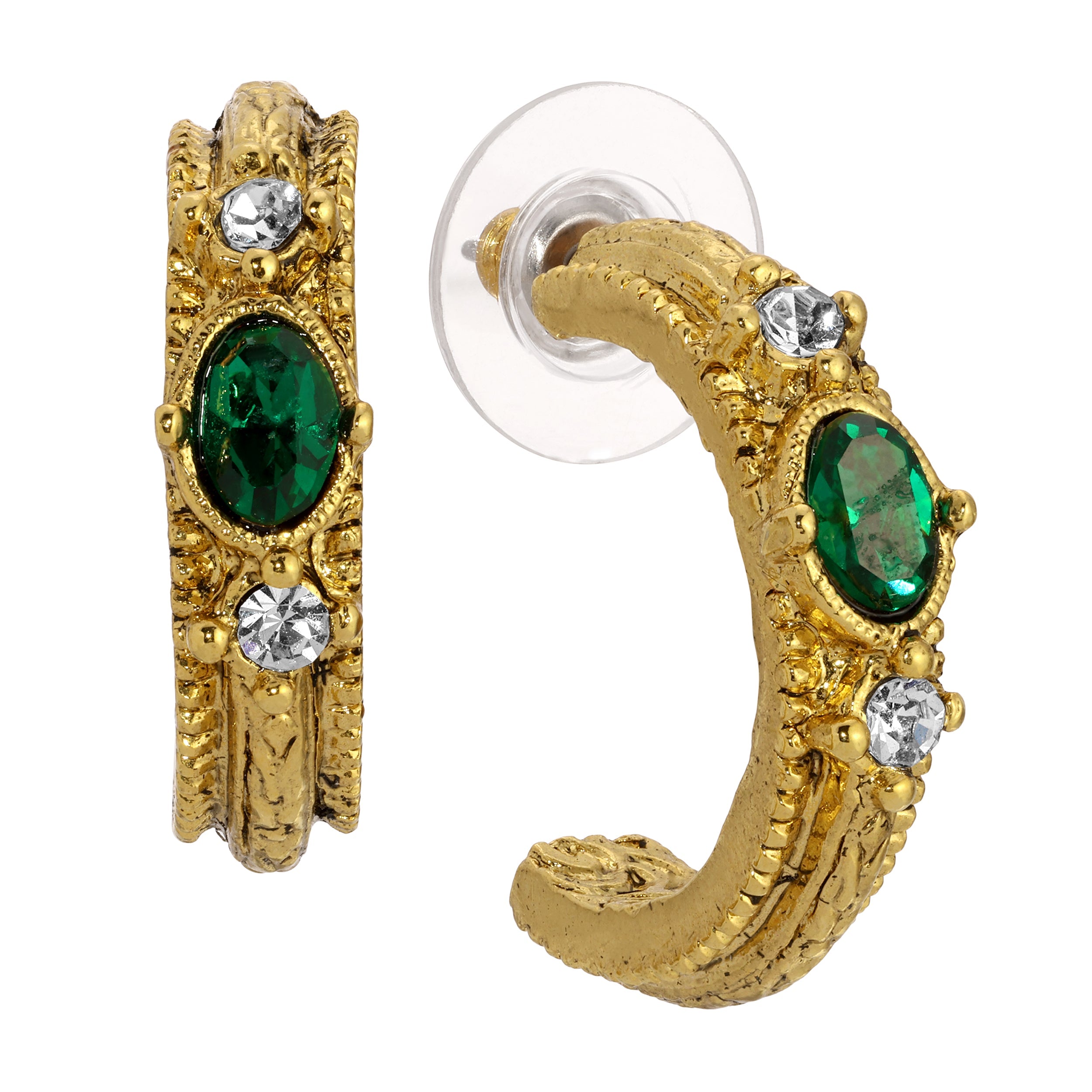 1928 Jewelry Heritage Crystal & Gold Half Hoop Earrings