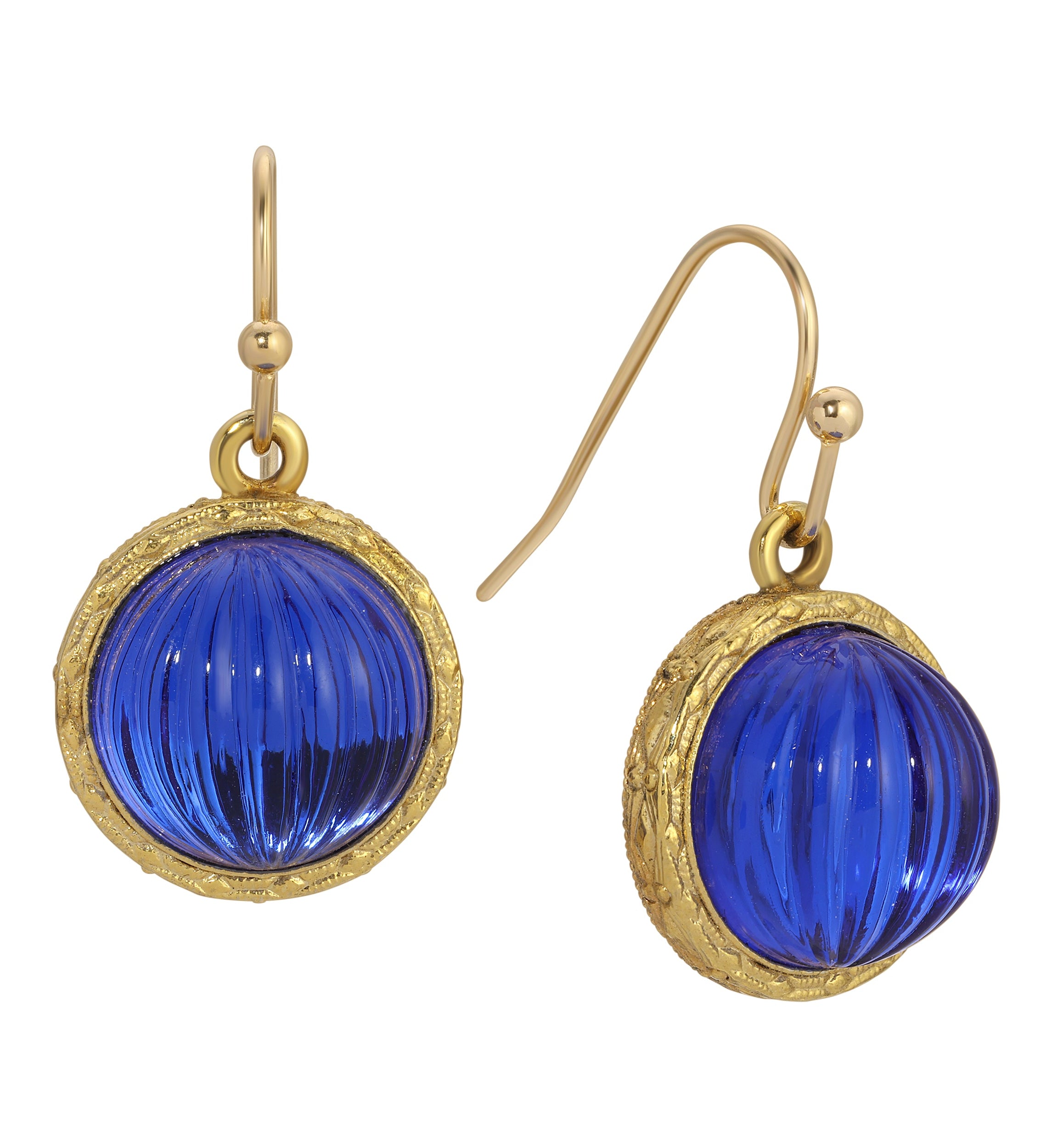 1928 Jewelry Oceanic Sapphire Blue Fluted Stone Drop Earrings