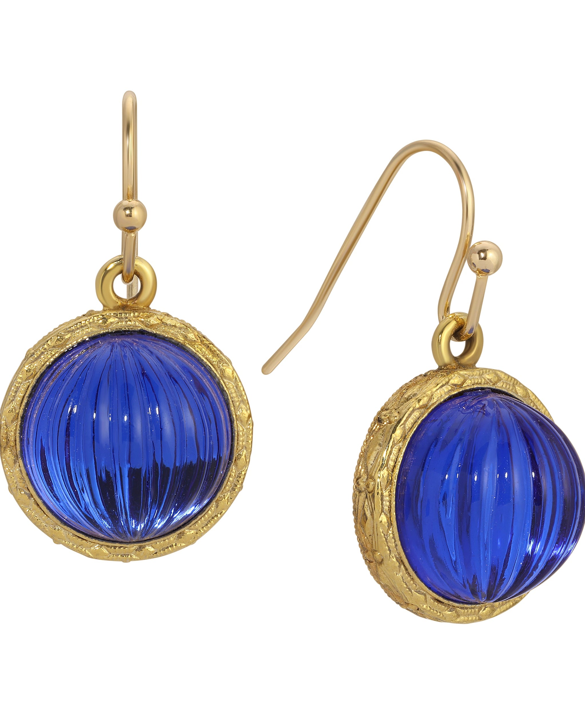1928 Jewelry Oceanic Sapphire Blue Fluted Stone Drop Earrings