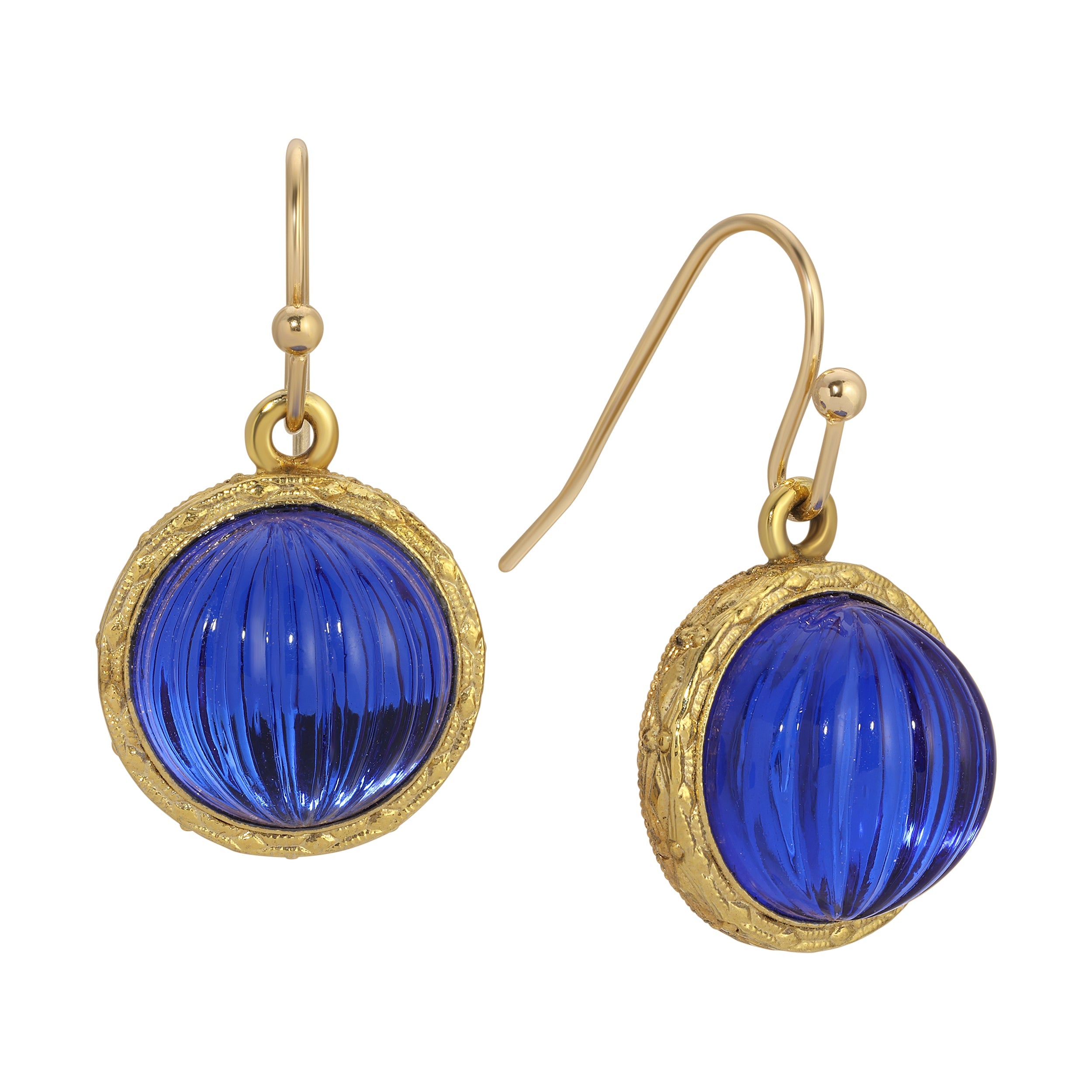 1928 Jewelry Oceanic Sapphire Blue Fluted Stone Drop Earrings