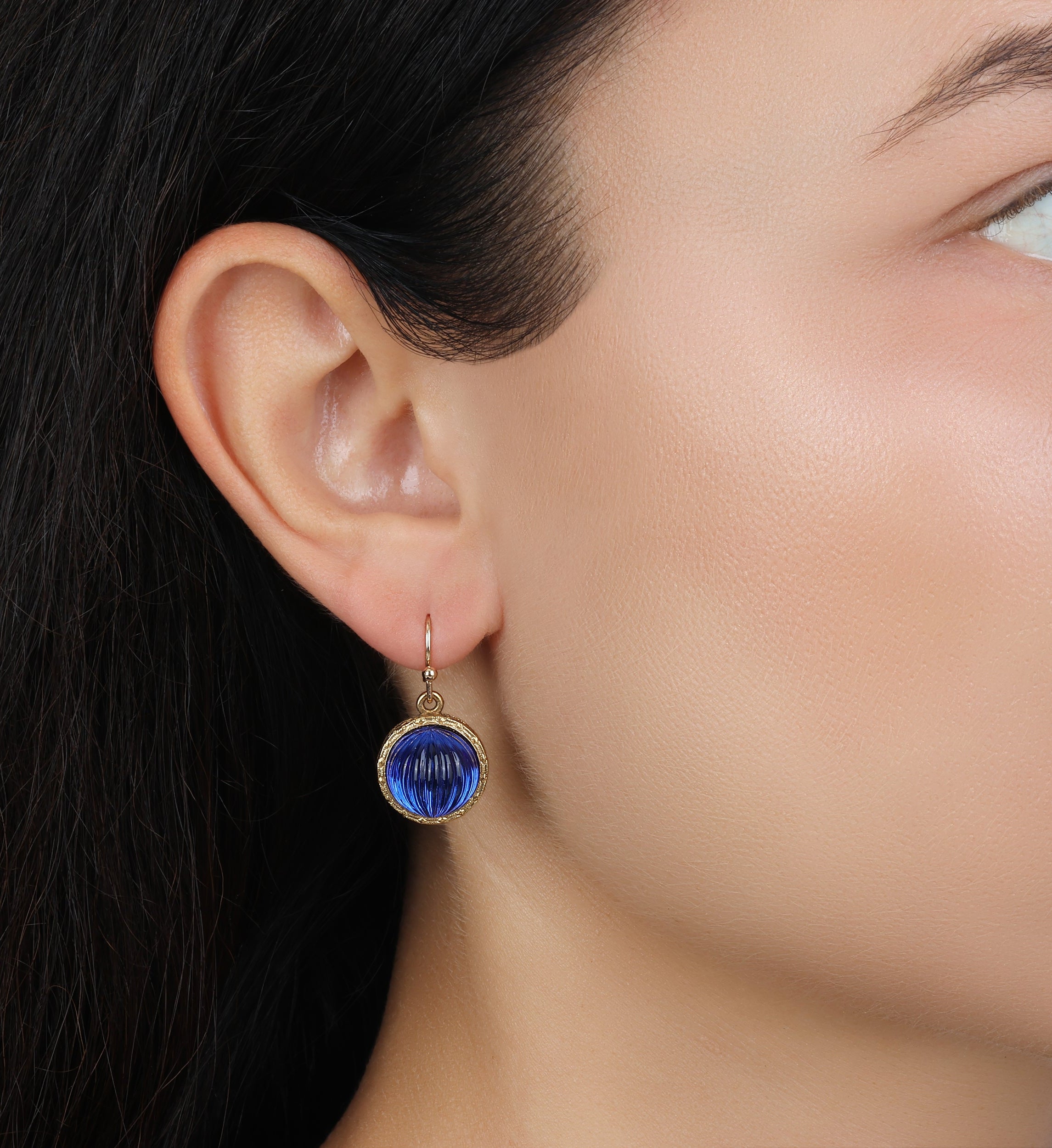 1928 Jewelry Oceanic Sapphire Blue Fluted Stone Drop Earrings