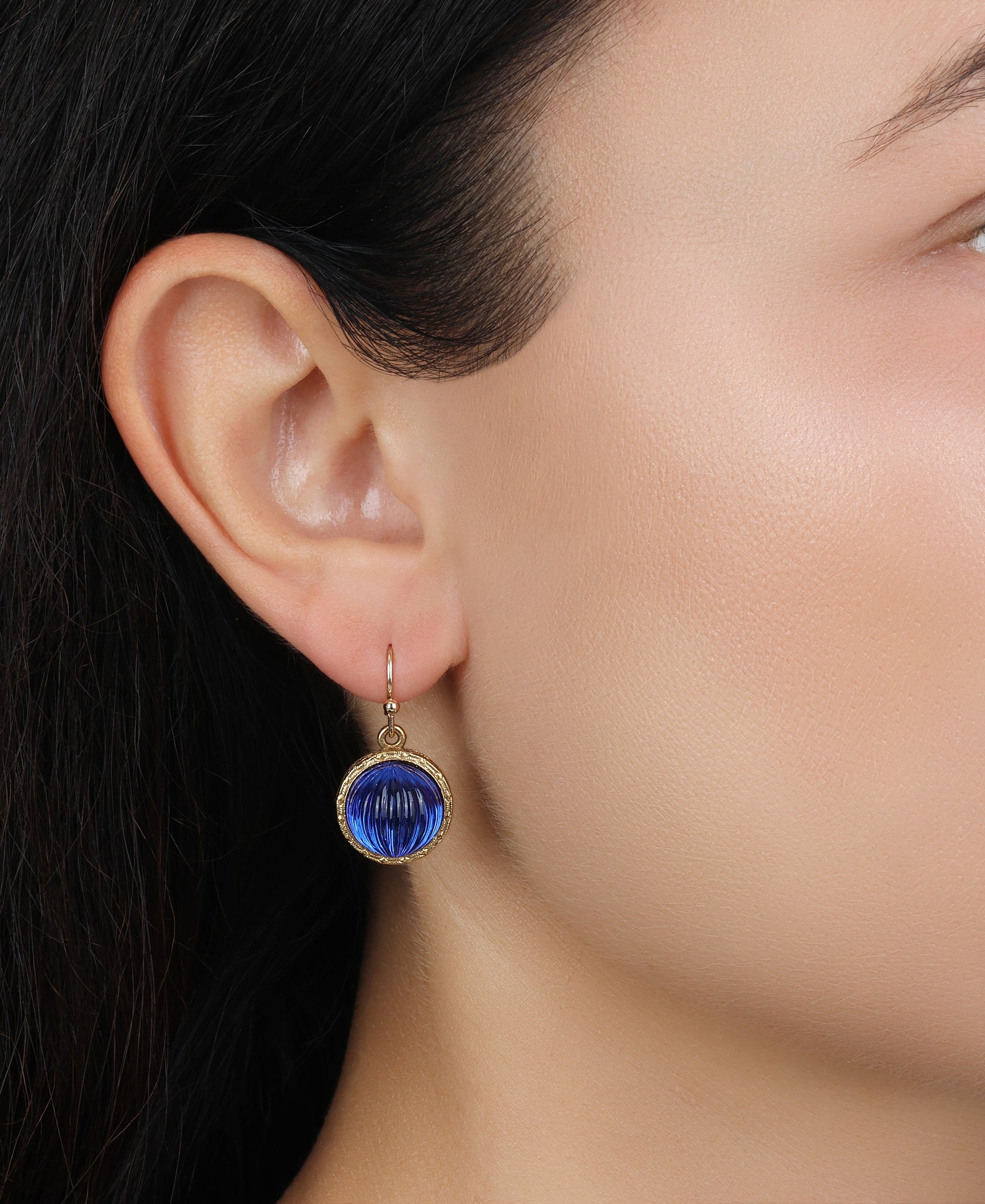 1928 Jewelry Oceanic Sapphire Blue Fluted Stone Drop Earrings