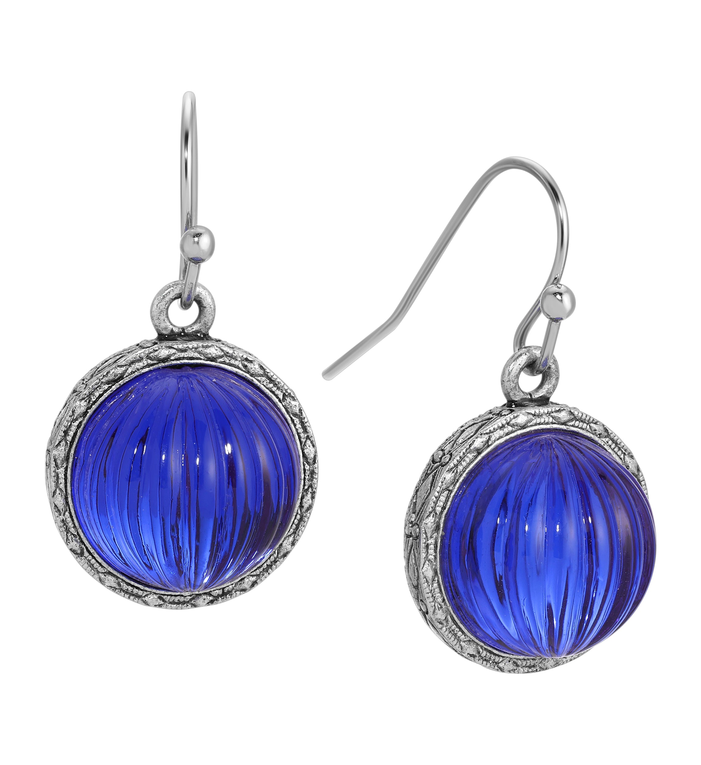 1928 Jewelry Oceanic Sapphire Blue Fluted Stone Drop Earrings