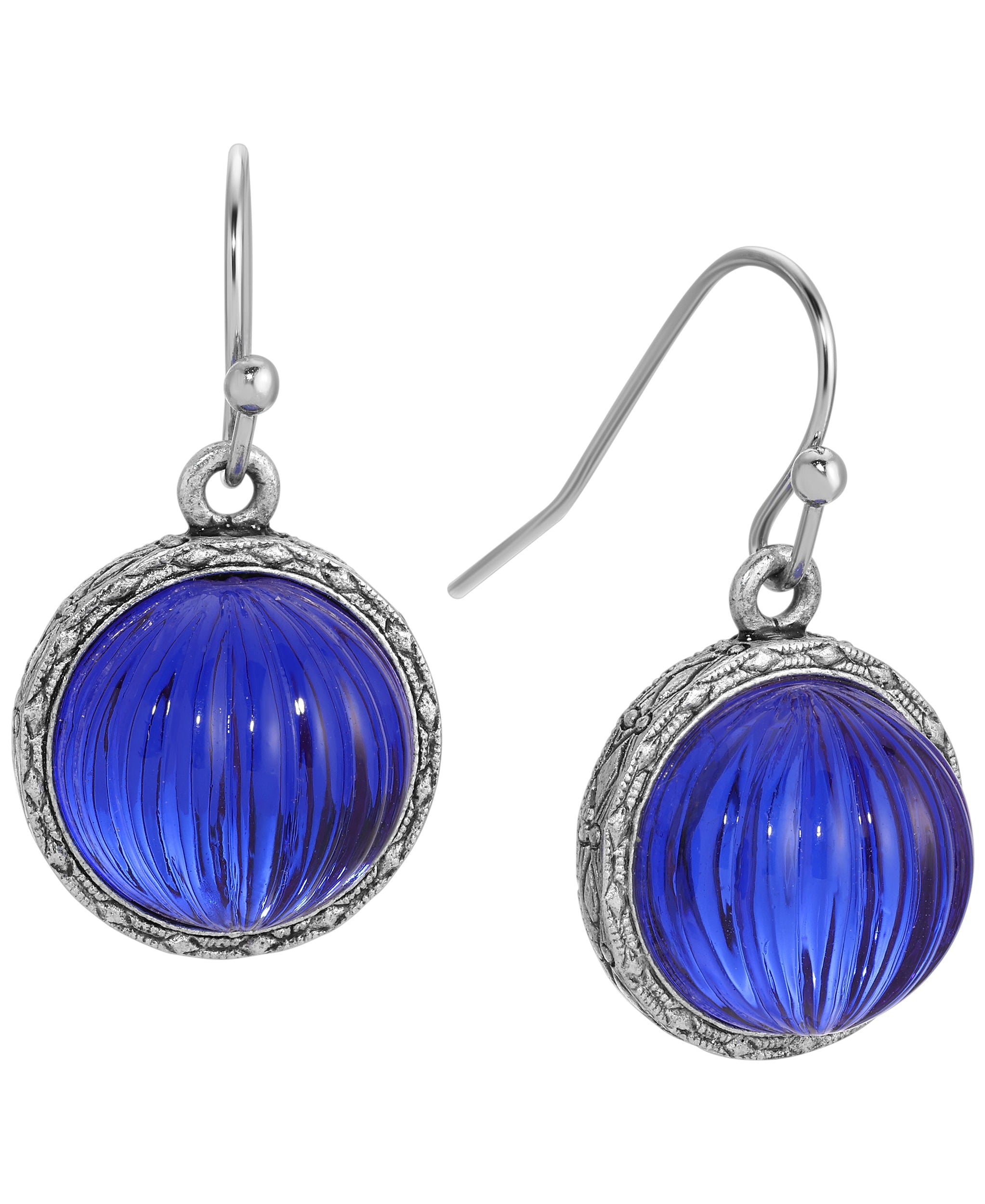 1928 Jewelry Oceanic Sapphire Blue Fluted Stone Drop Earrings