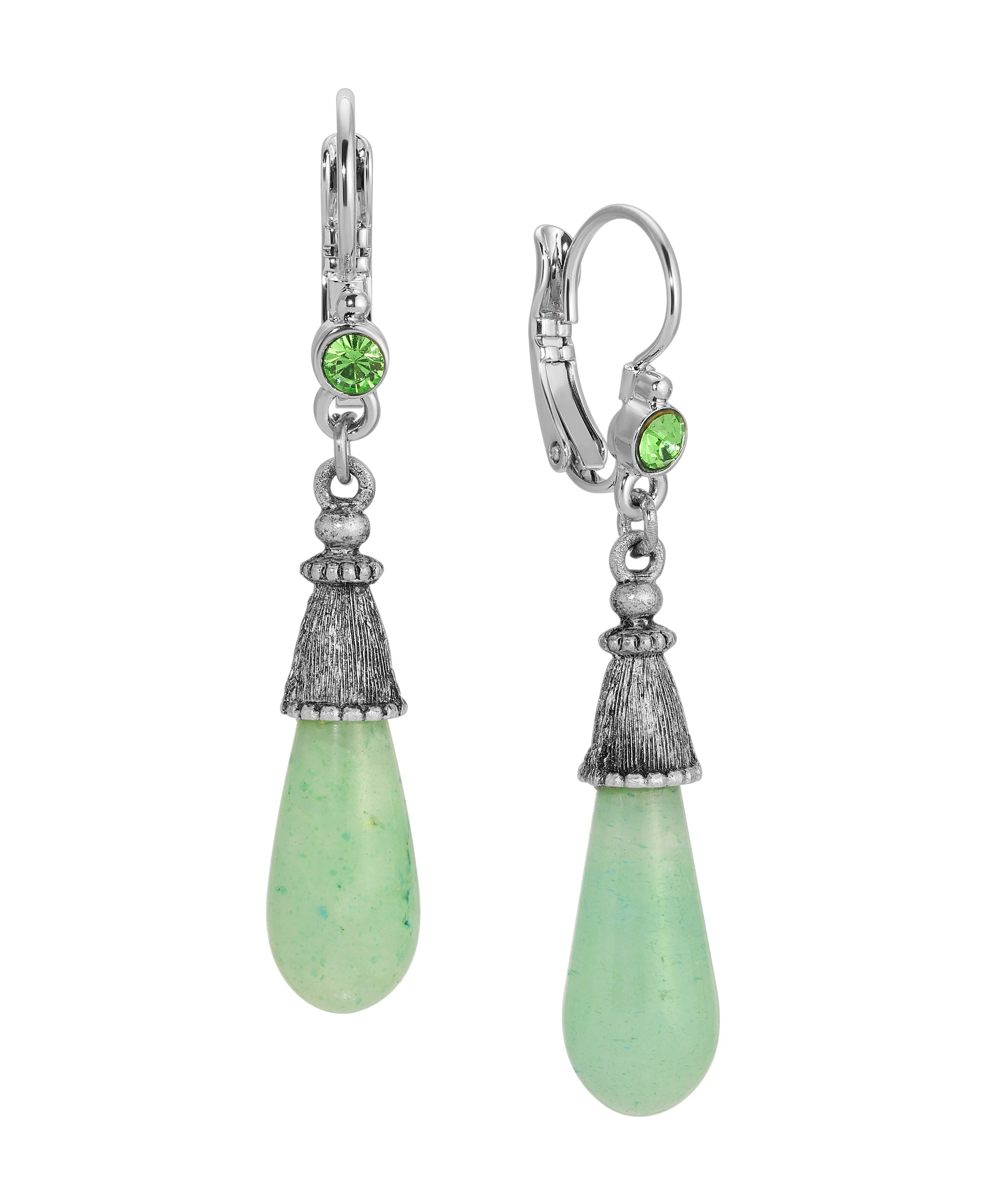 1928 Jewelry Peridot Crystal & Green Aventurine Dangle Earrings