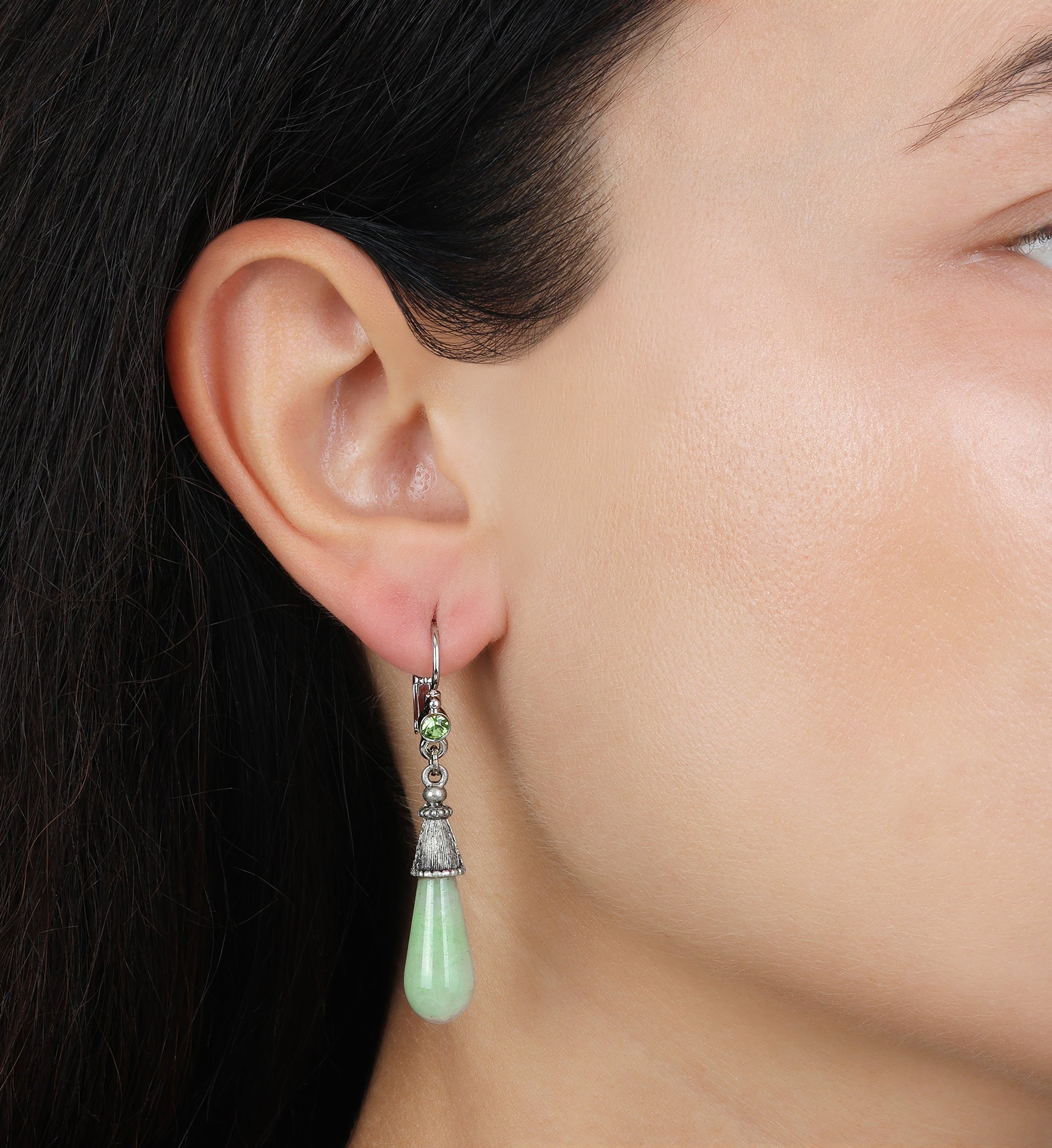 1928 Jewelry Peridot Crystal & Green Aventurine Dangle Earrings