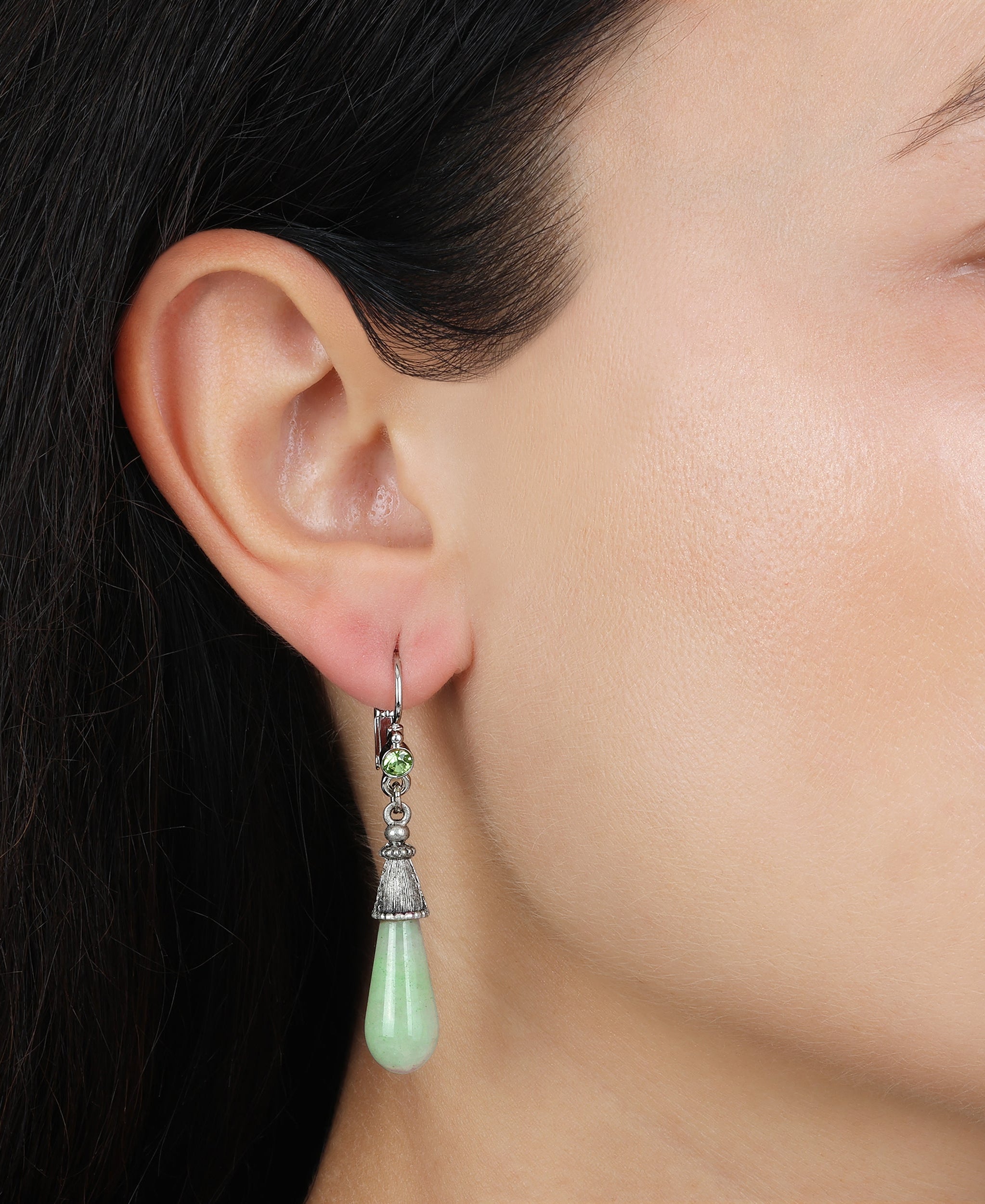 1928 Jewelry Peridot Crystal & Green Aventurine Dangle Earrings