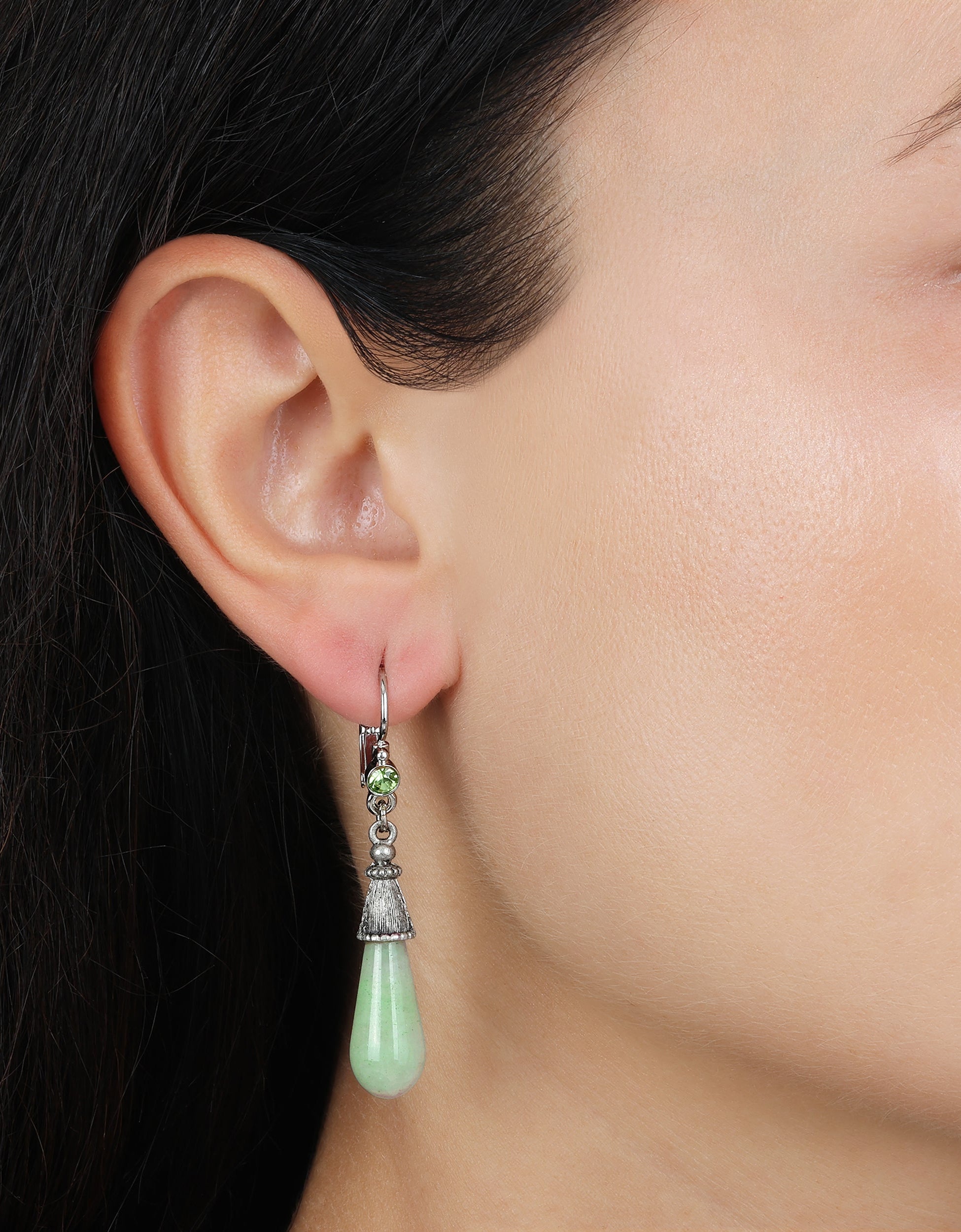 1928 Jewelry Peridot Crystal & Green Aventurine Dangle Earrings