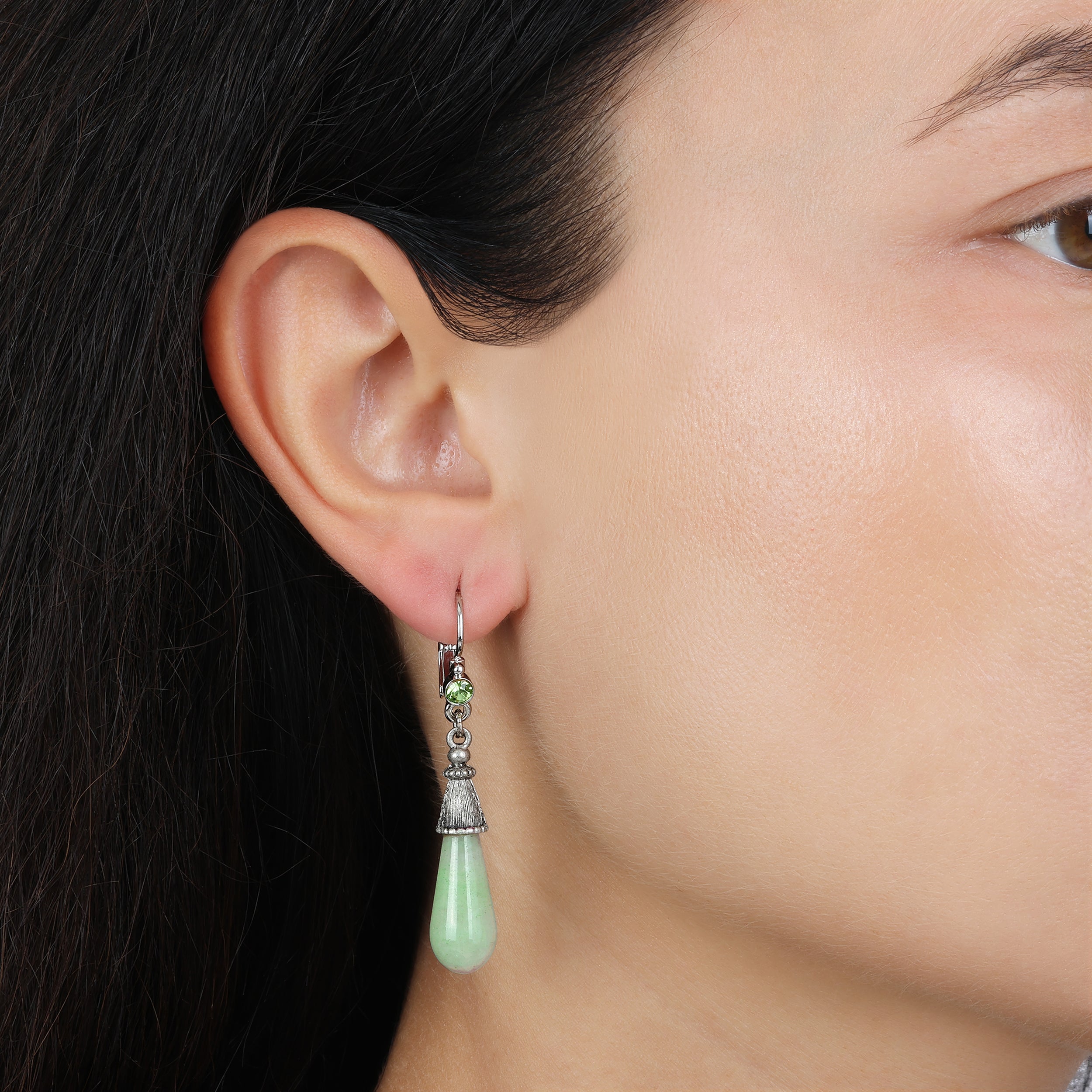 1928 Jewelry Peridot Crystal & Green Aventurine Dangle Earrings