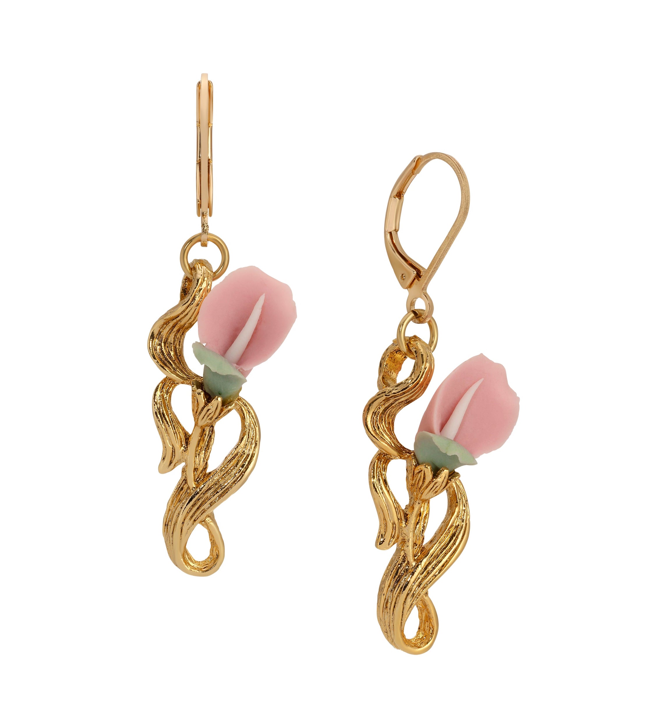 1928 Jewelry Pink Porcelain Rosebud Drop Earrings