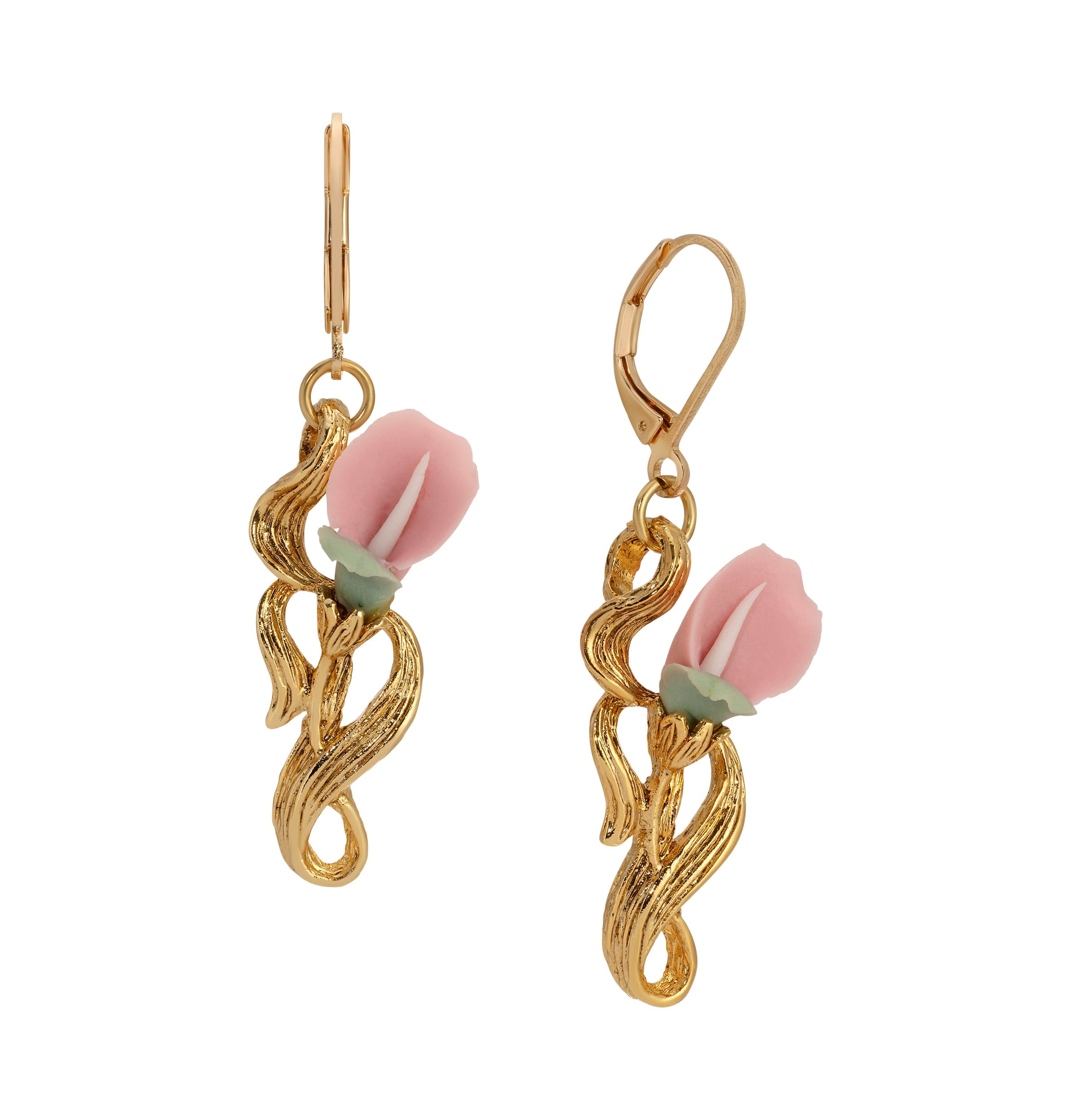 1928 Jewelry Pink Porcelain Rosebud Drop Earrings