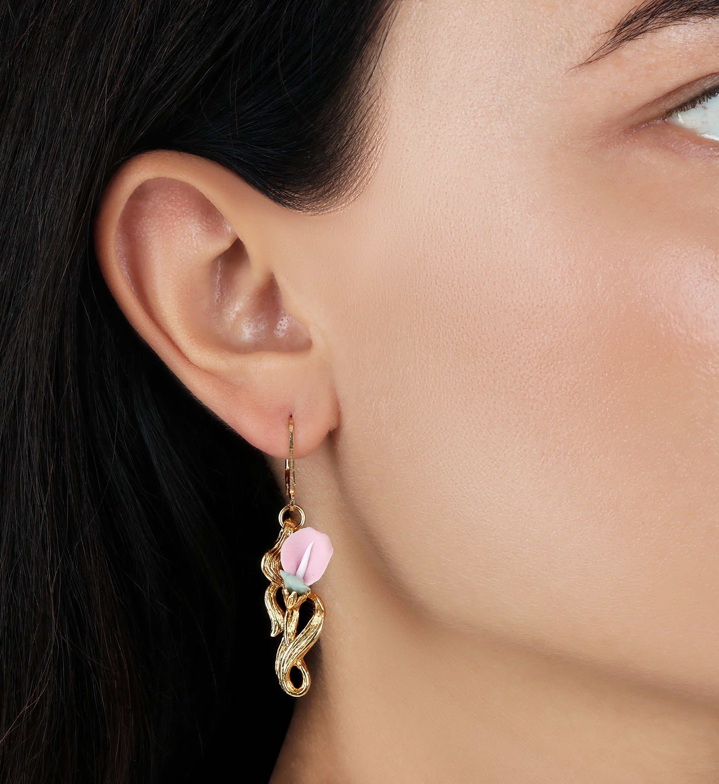 1928 Jewelry Pink Porcelain Rosebud Drop Earrings