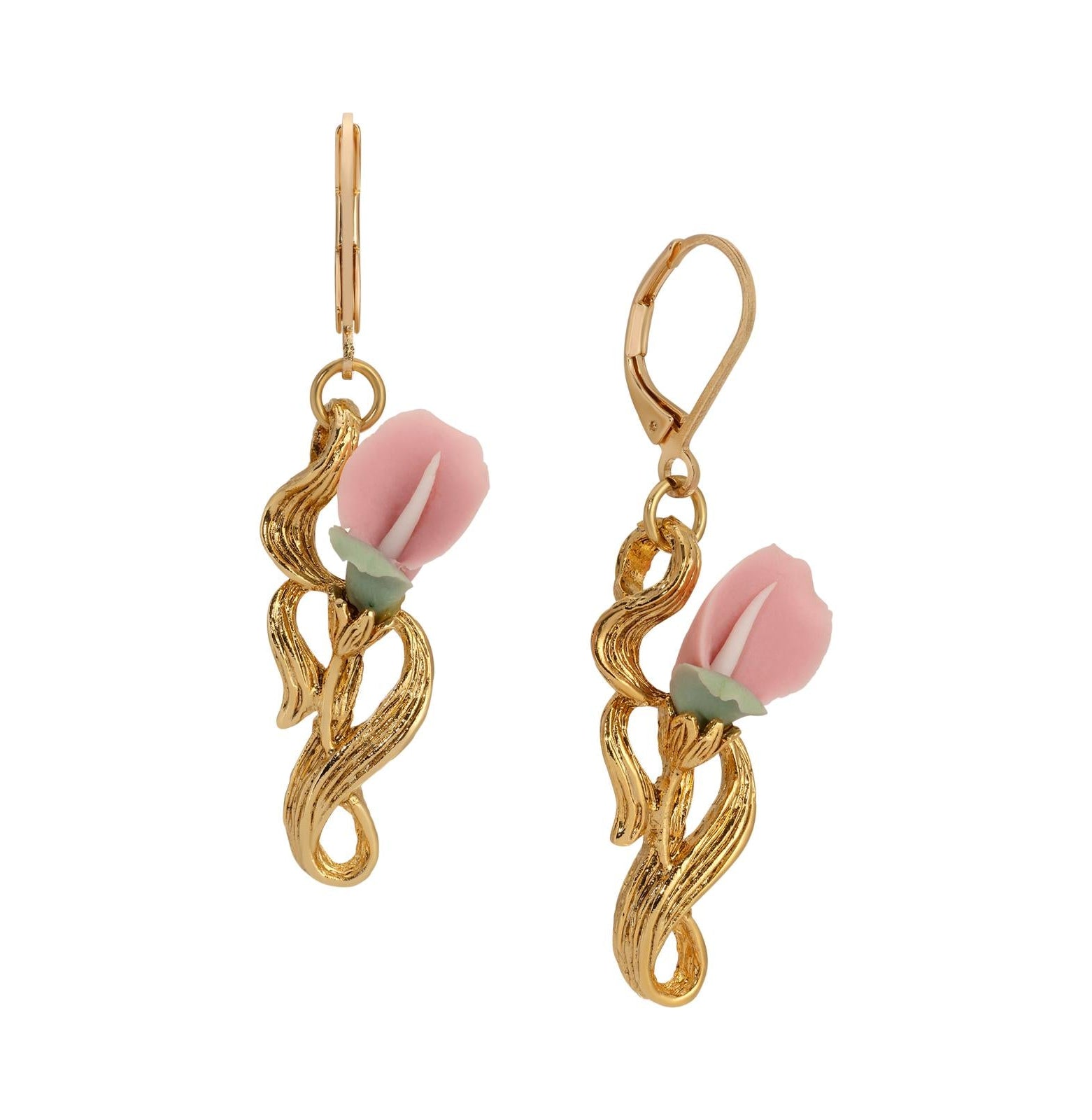 1928 Jewelry Pink Porcelain Rosebud Drop Earrings