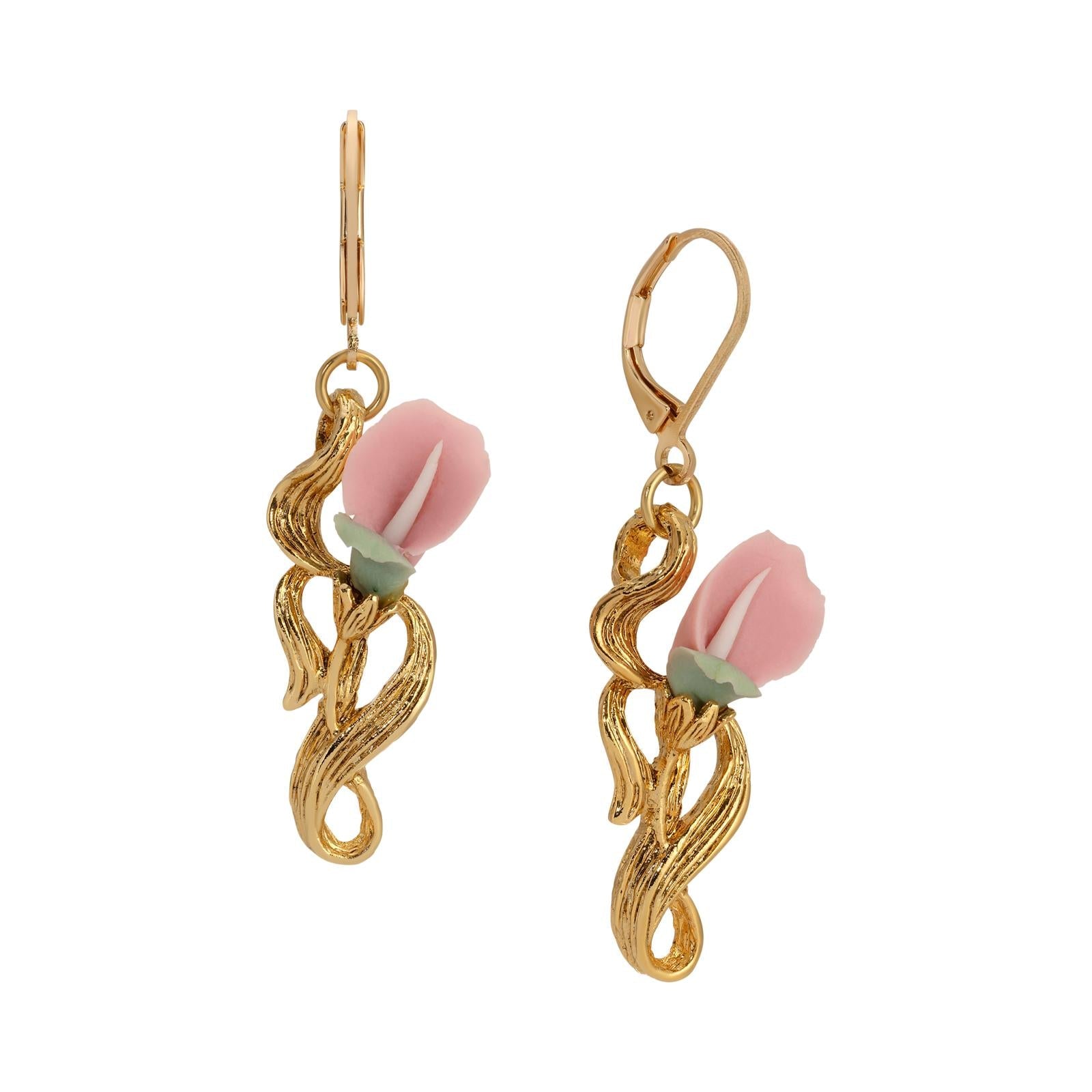 1928 Jewelry Pink Porcelain Rosebud Drop Earrings