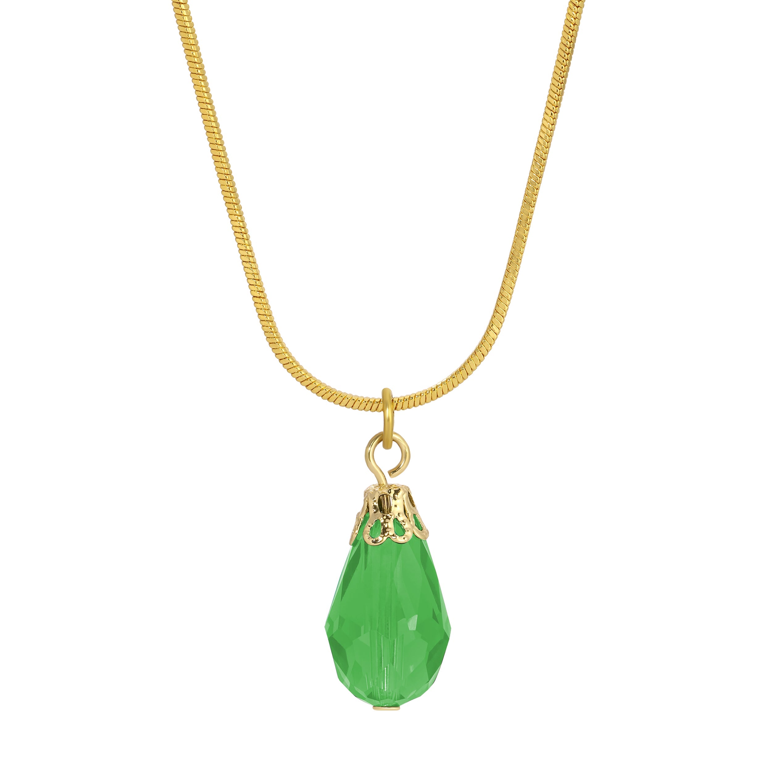 1928 Jewelry Snake Chain Lux Glass Teardrop Pendant Necklace 15"