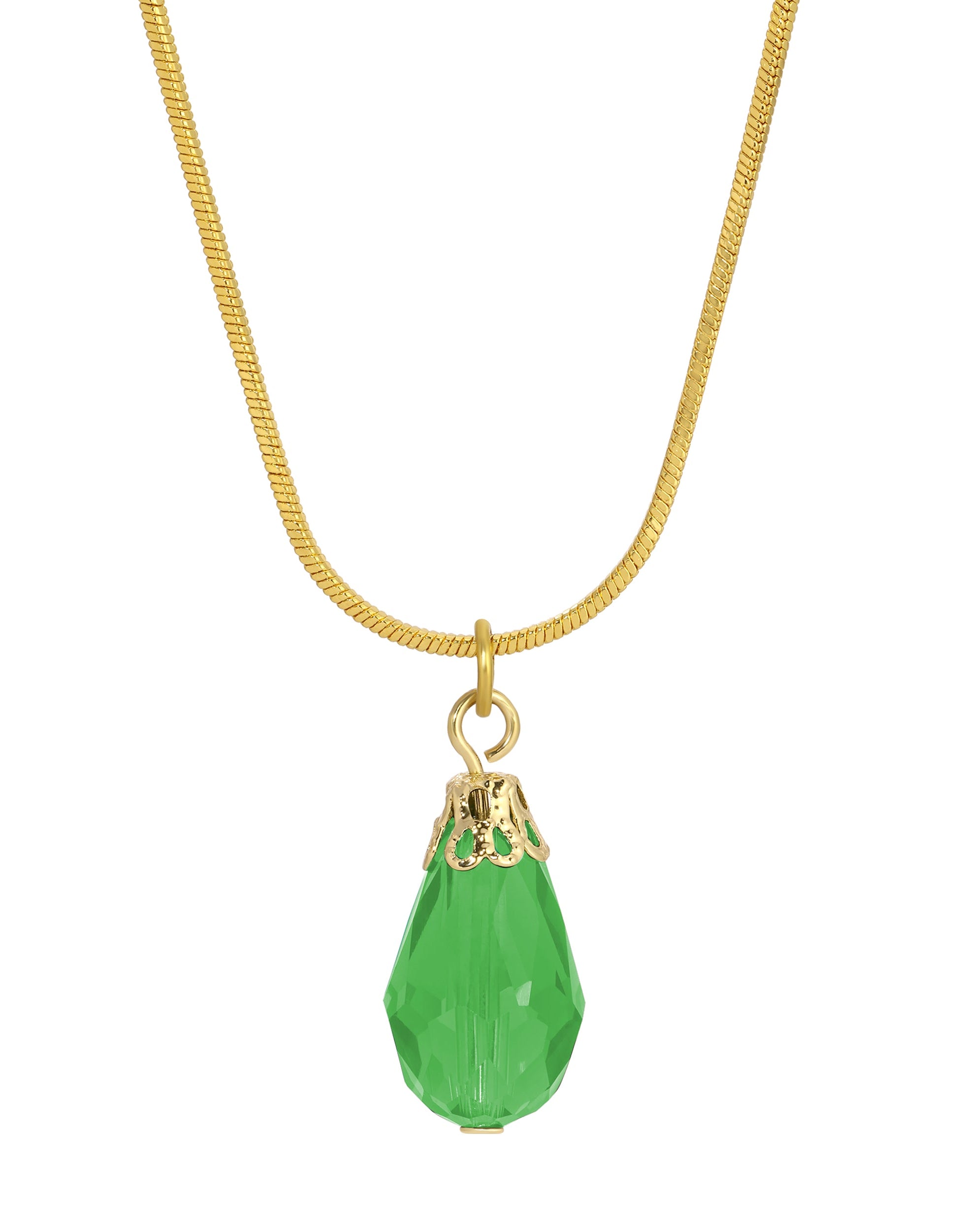 1928 Jewelry Snake Chain Lux Glass Teardrop Pendant Necklace 15"