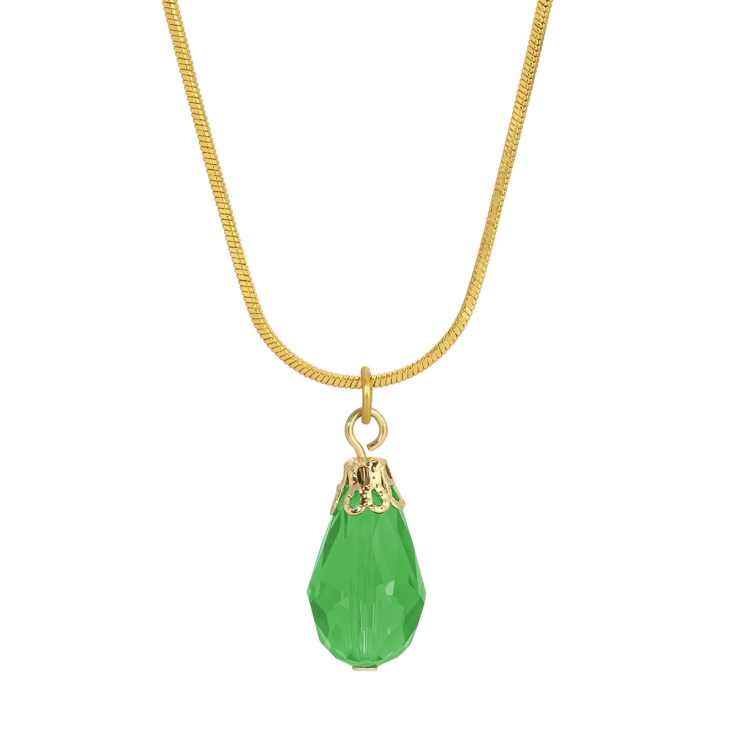 1928 Jewelry Snake Chain Lux Glass Teardrop Pendant Necklace 15"