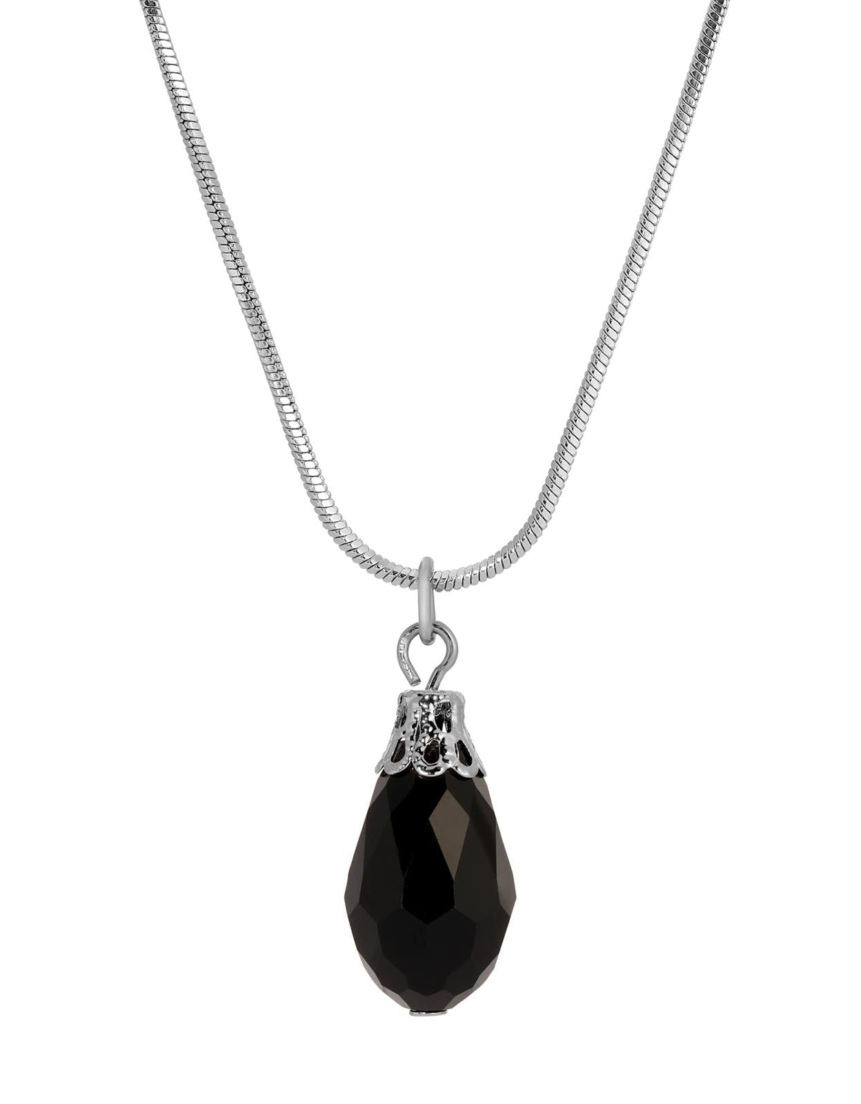 1928 Jewelry Snake Chain Lux Glass Teardrop Pendant Necklace 15"