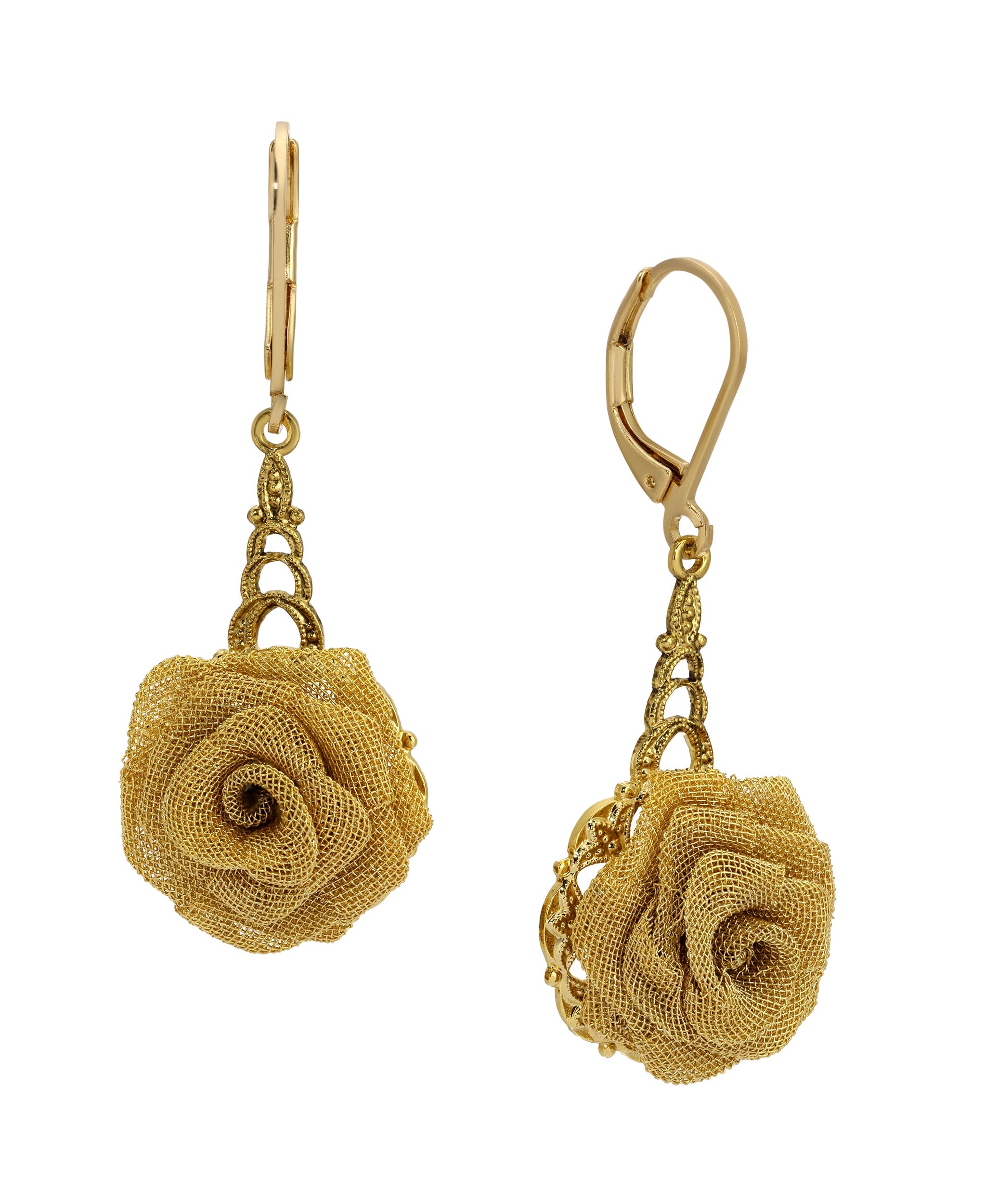 1928 Jewelry Gold Mesh Flower Drop Earrings