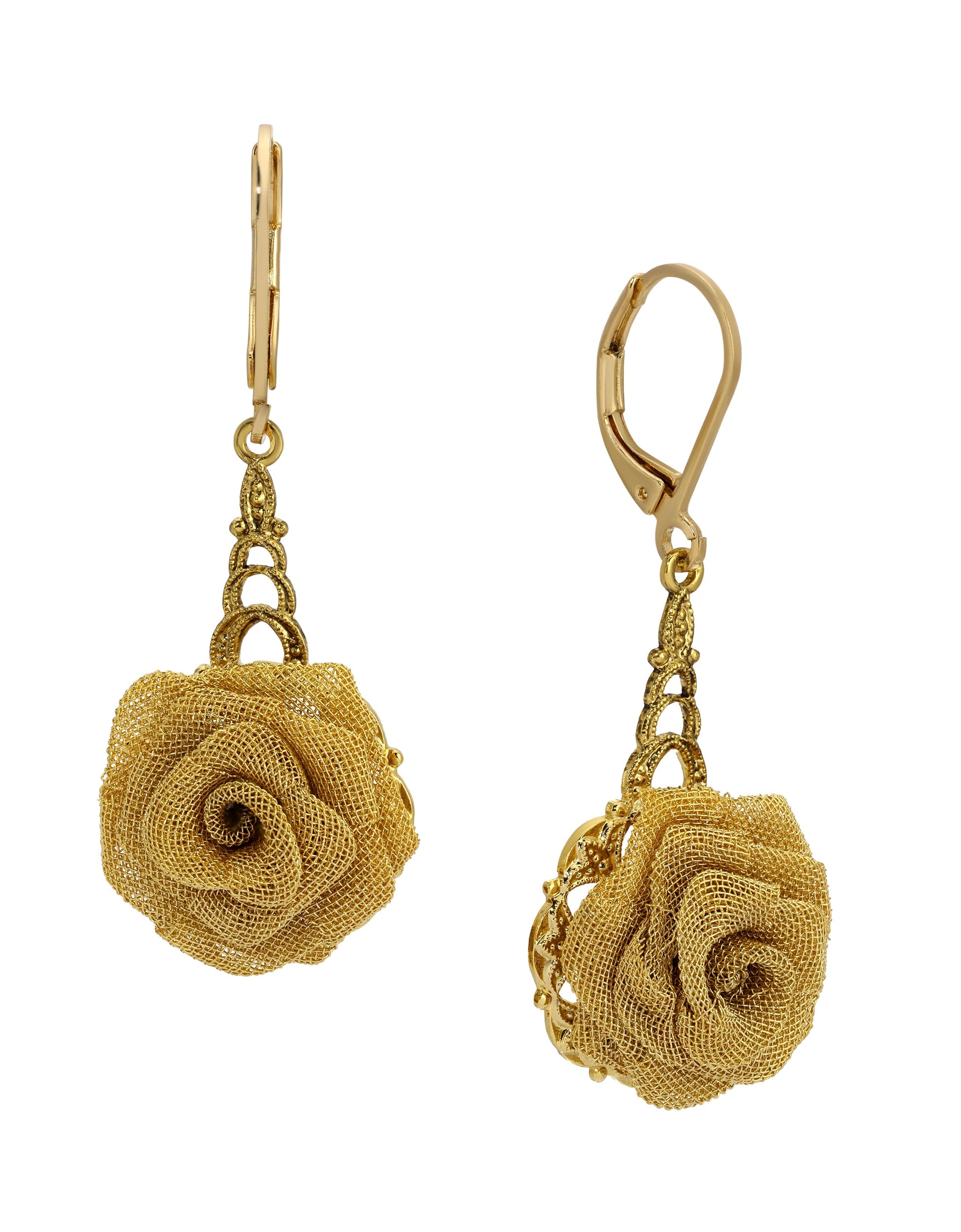 1928 Jewelry Gold Mesh Flower Drop Earrings