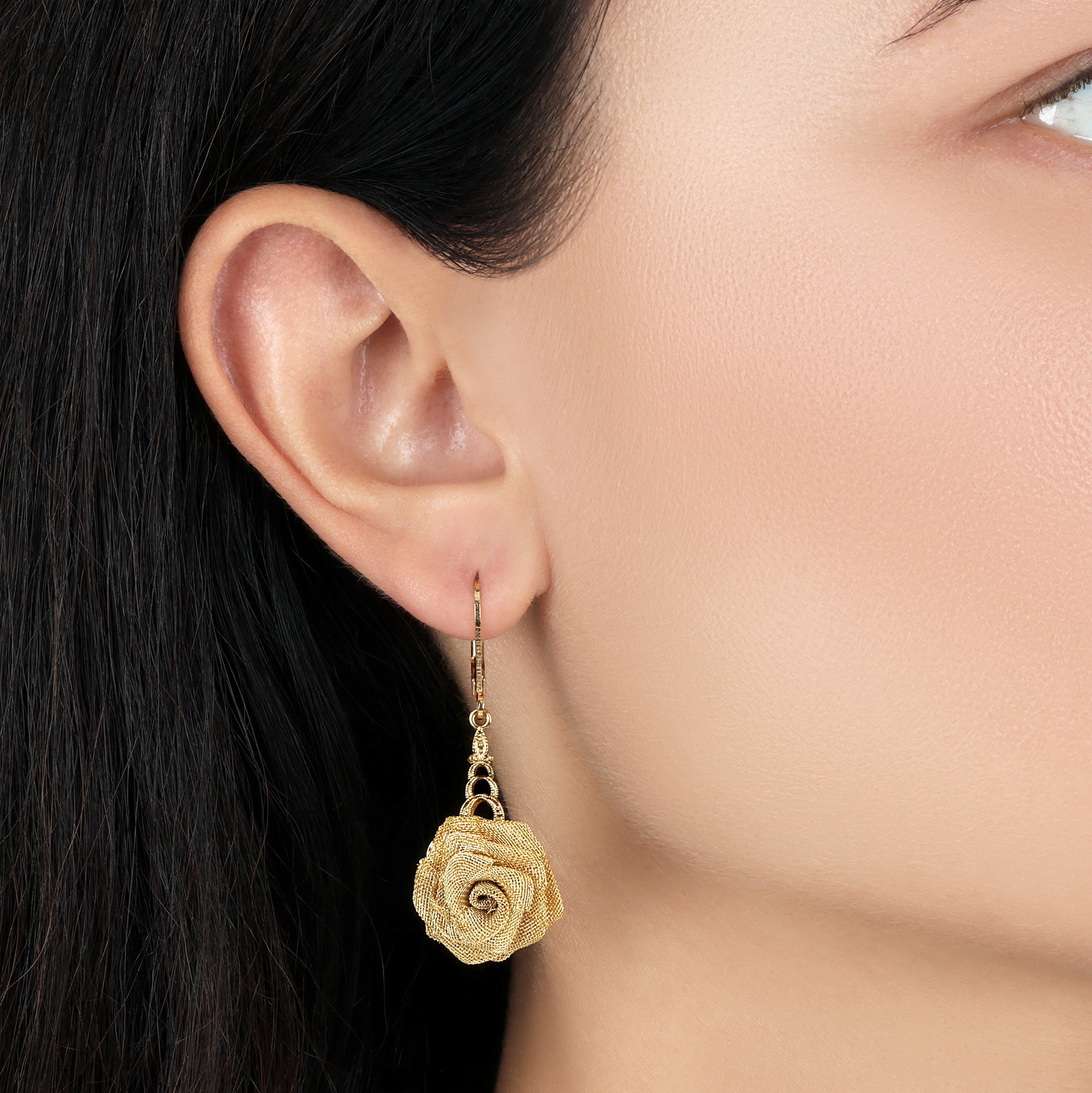 1928 Jewelry Gold Mesh Flower Drop Earrings