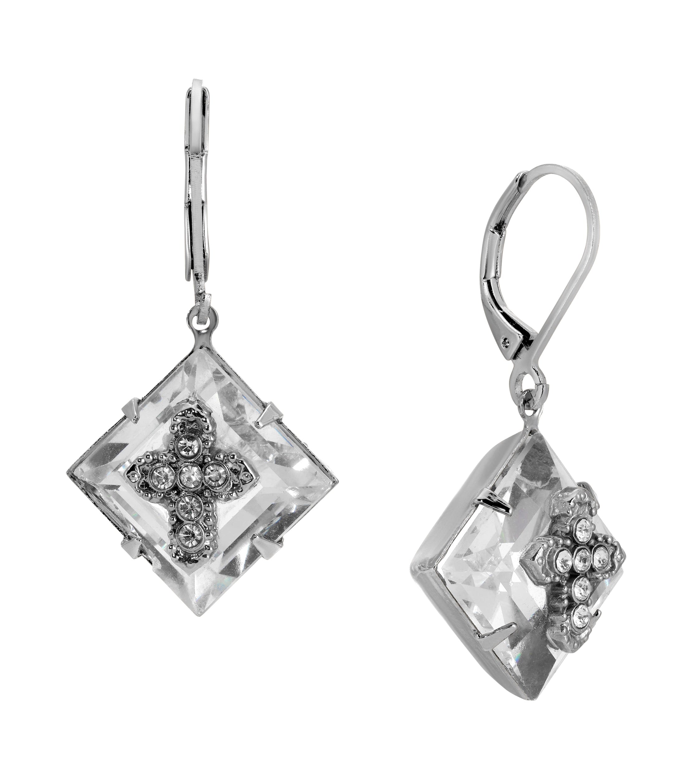 1928 Jewelry Square Crystal Crystal Cross Drop Earrings