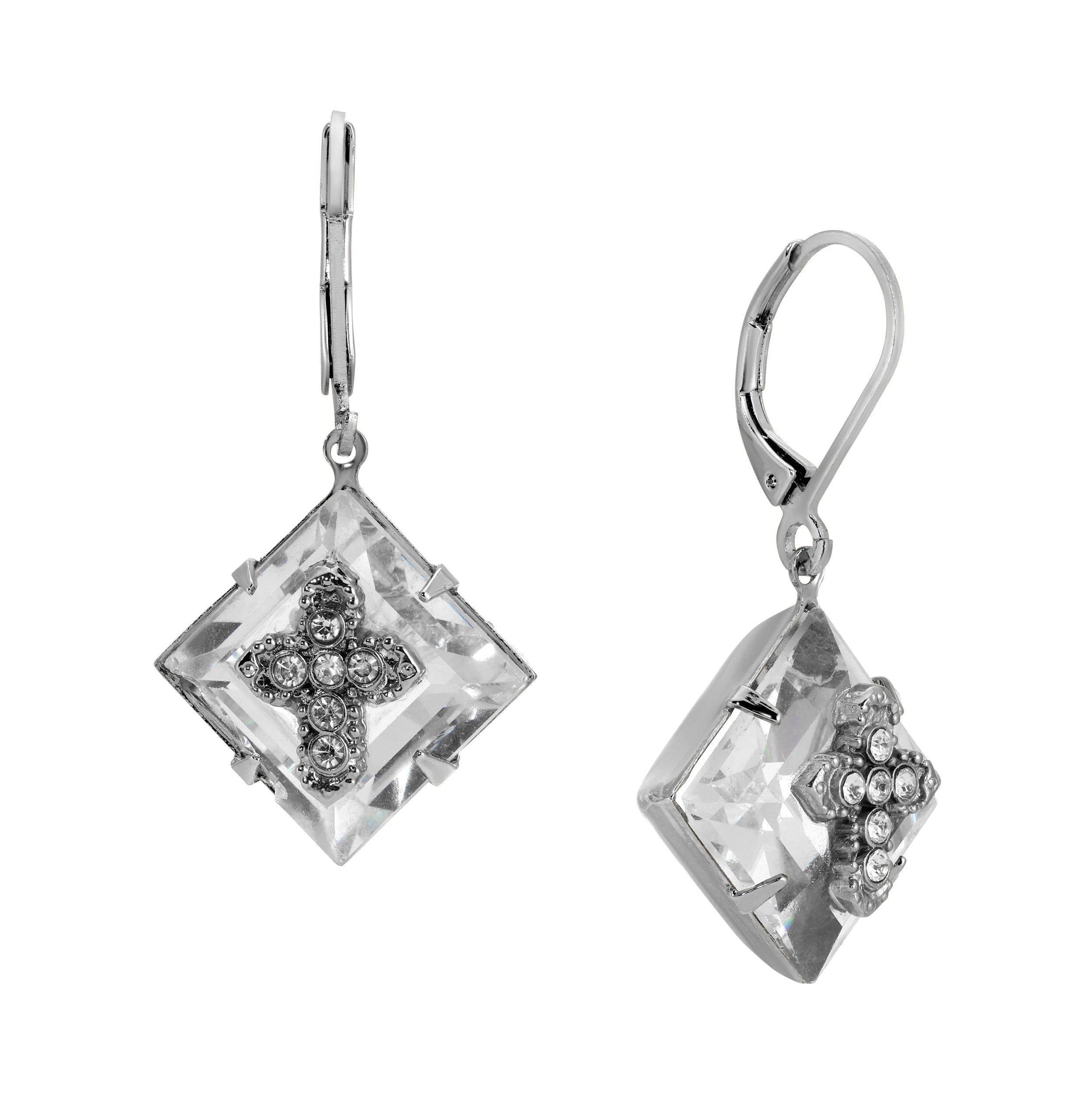 1928 Jewelry Square Crystal Crystal Cross Drop Earrings