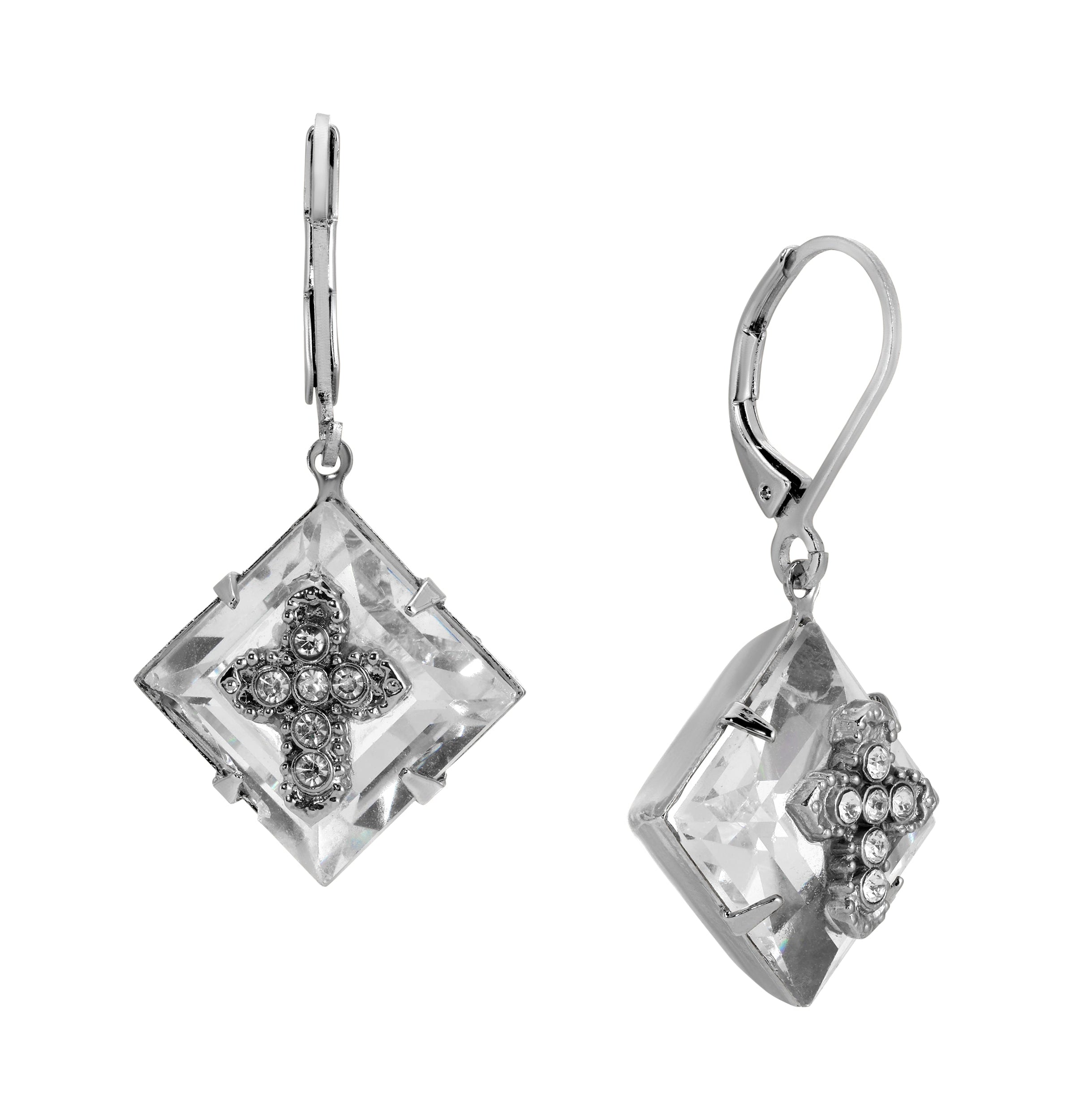 1928 Jewelry Square Crystal Crystal Cross Drop Earrings