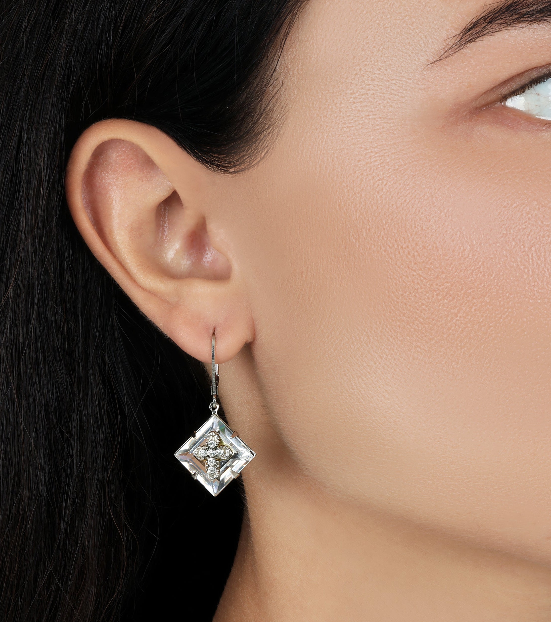 1928 Jewelry Square Crystal Crystal Cross Drop Earrings