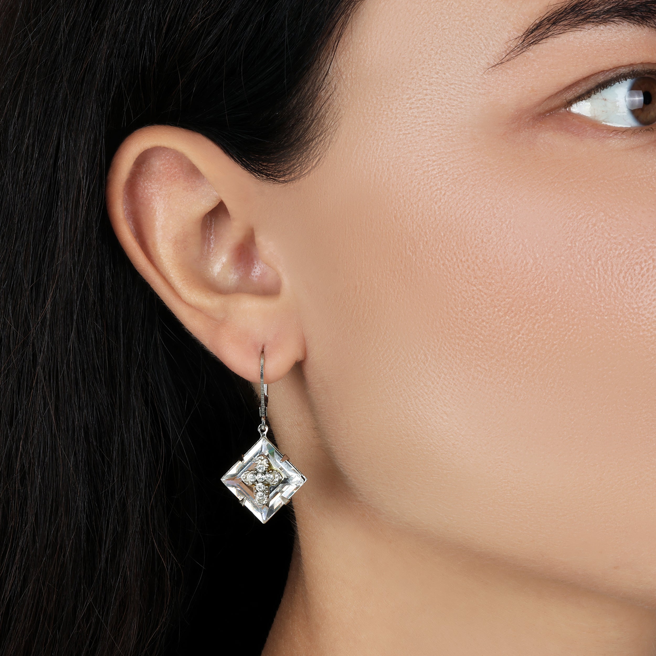 1928 Jewelry Square Crystal Crystal Cross Drop Earrings