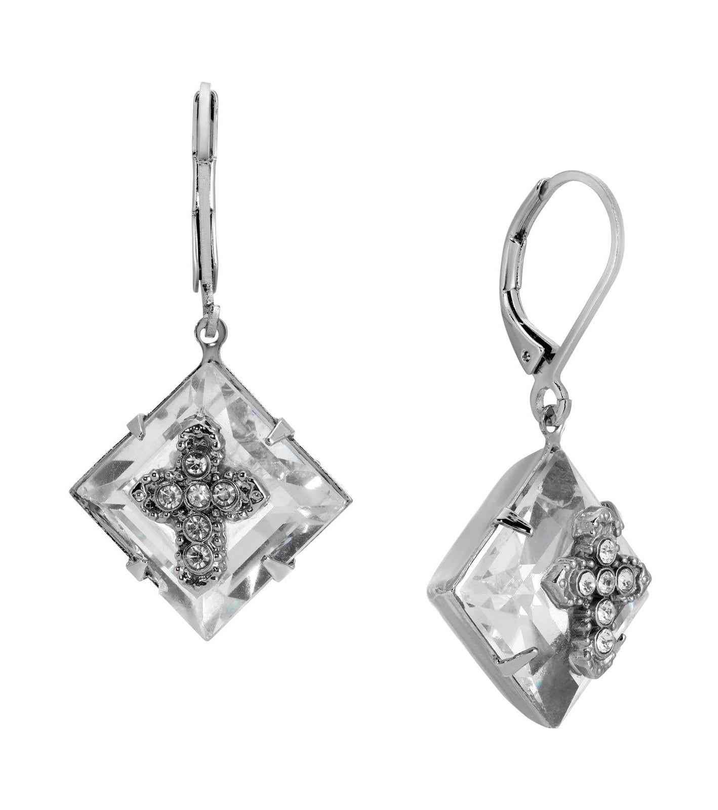 1928 Jewelry Square Crystal Crystal Cross Drop Earrings
