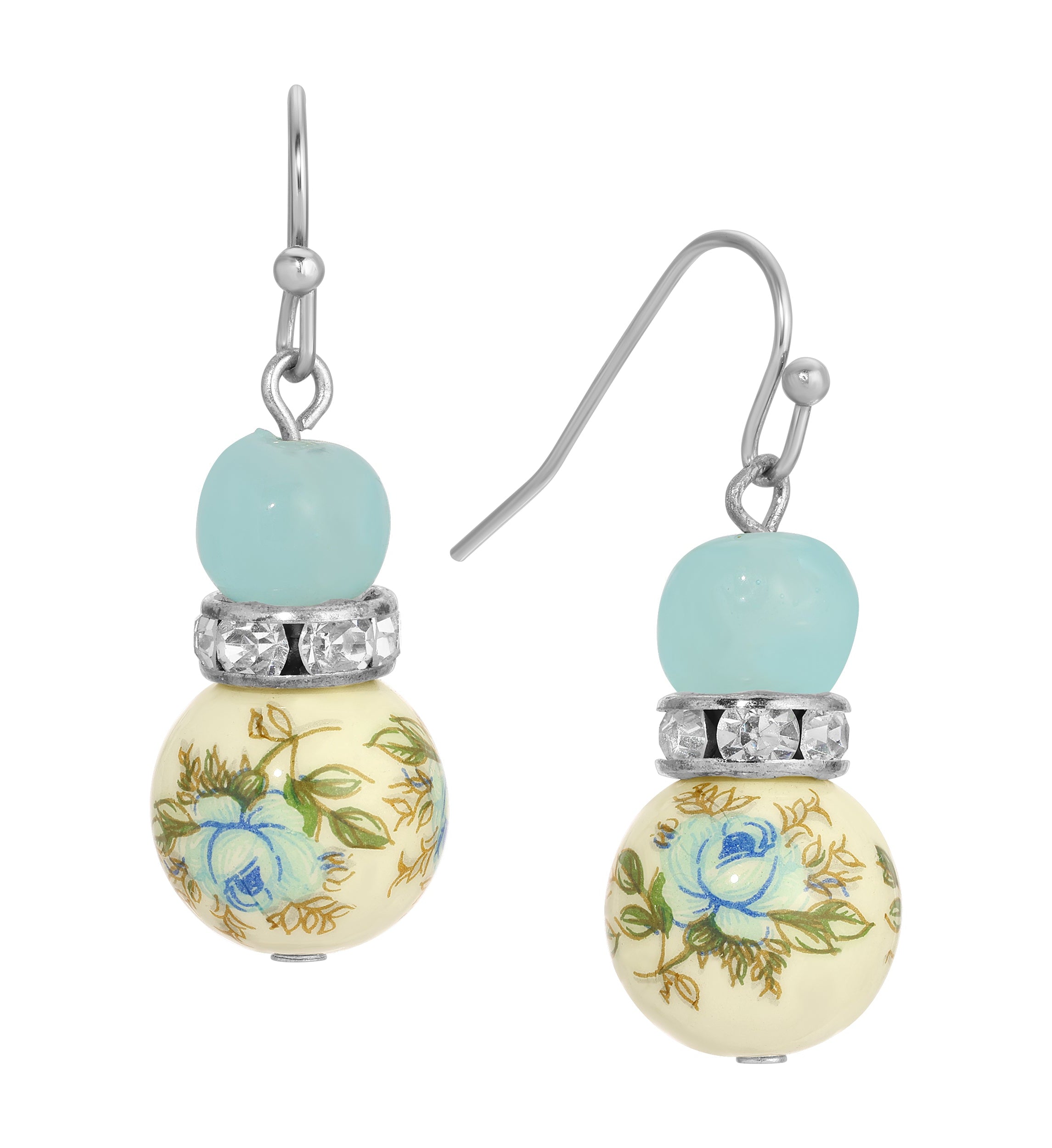 1928 Jewelry Blue Desert Rose & Bead Crystal Drop Earrings