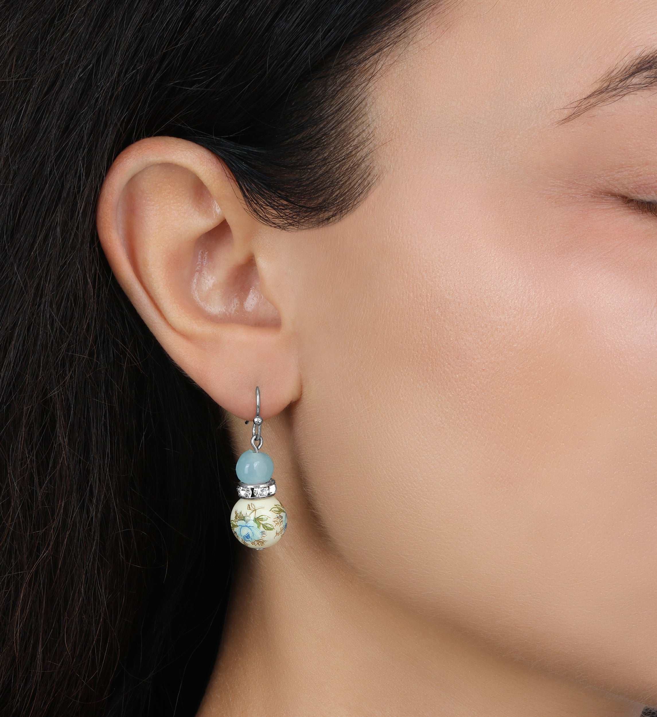 1928 Jewelry Blue Desert Rose & Bead Crystal Drop Earrings