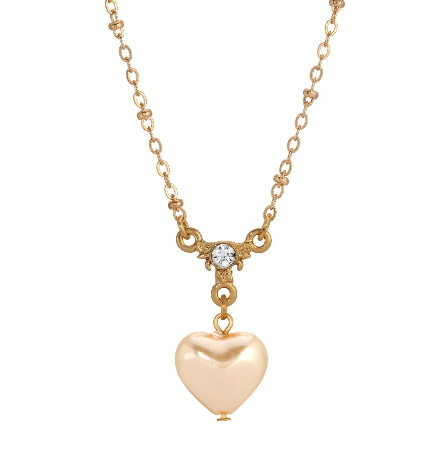 1928 Jewelry Puffed Heart Faux Pearl Pendant Necklace 16"