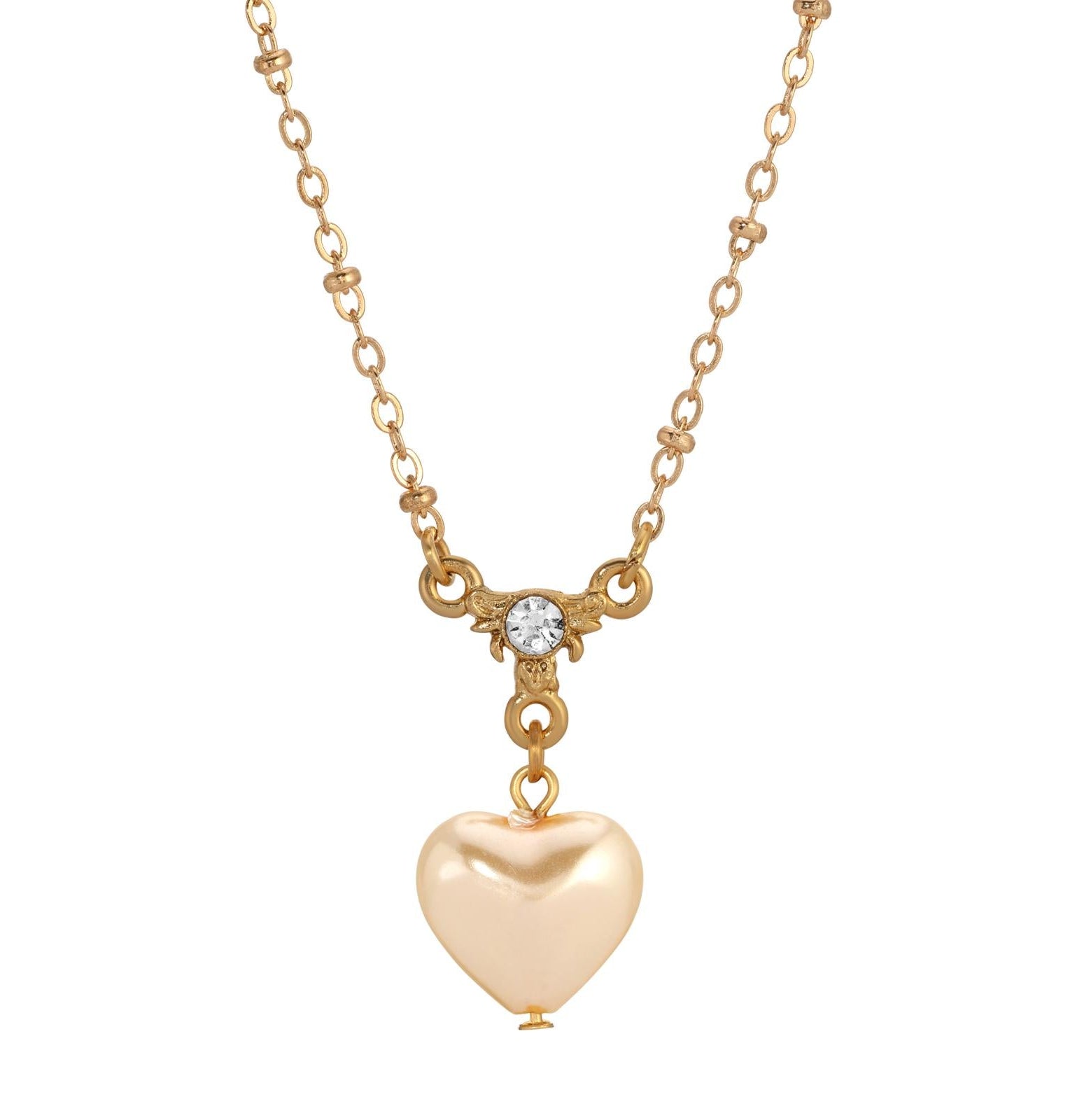 1928 Jewelry Puffed Heart Faux Pearl Pendant Necklace 16"