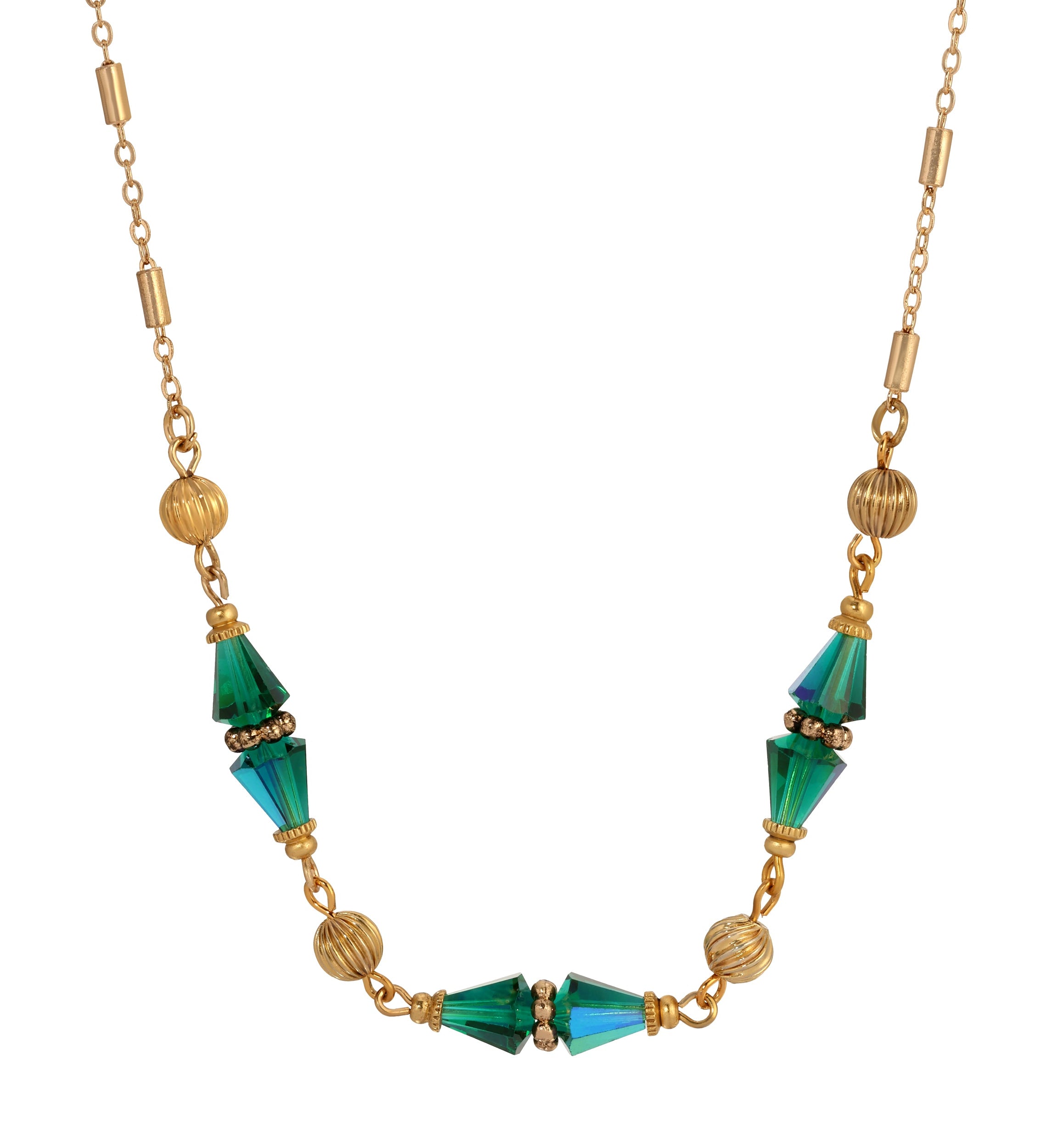 1928 Jewelry Glass Teardrop Crystal Beaded Necklace 16"