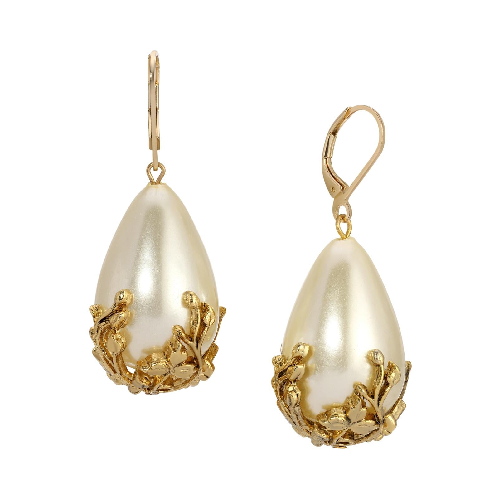 1928 Jewelry Golden Bloom Teardrop Stone Drop Earrings