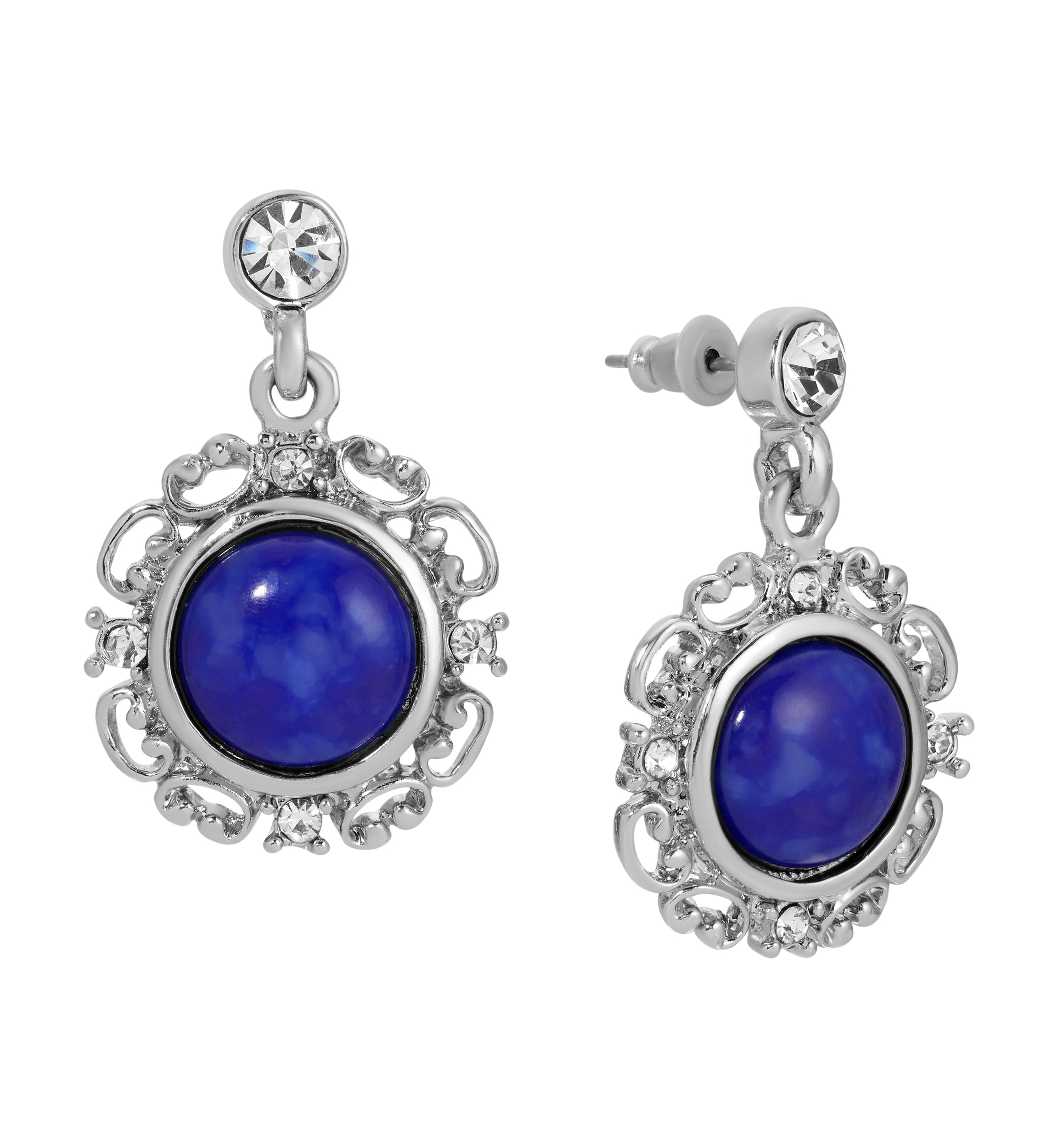 1928 Jewelry Blue Lapis Matrix Embrace Post Drop Earrings