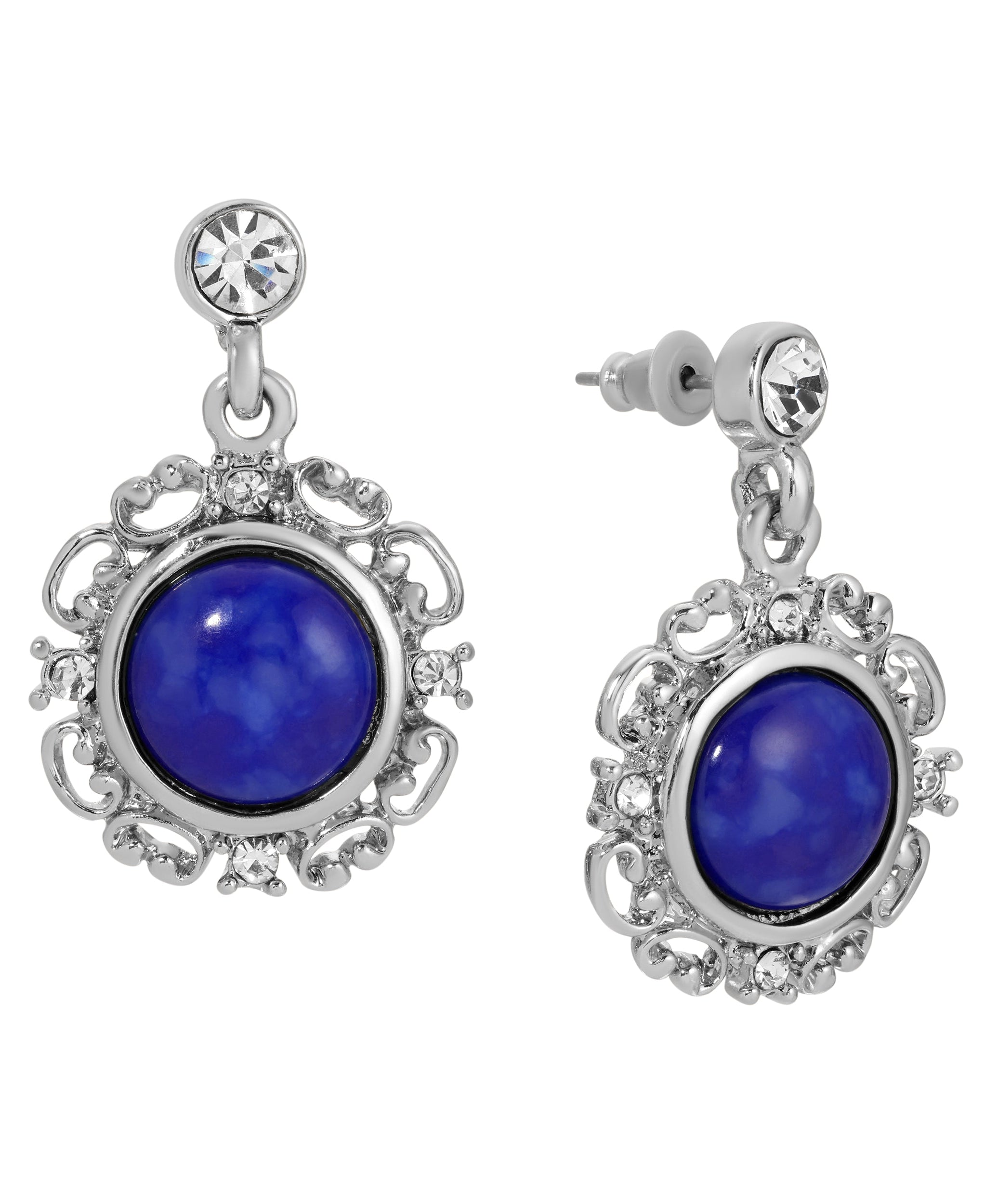 1928 Jewelry Blue Lapis Matrix Embrace Post Drop Earrings