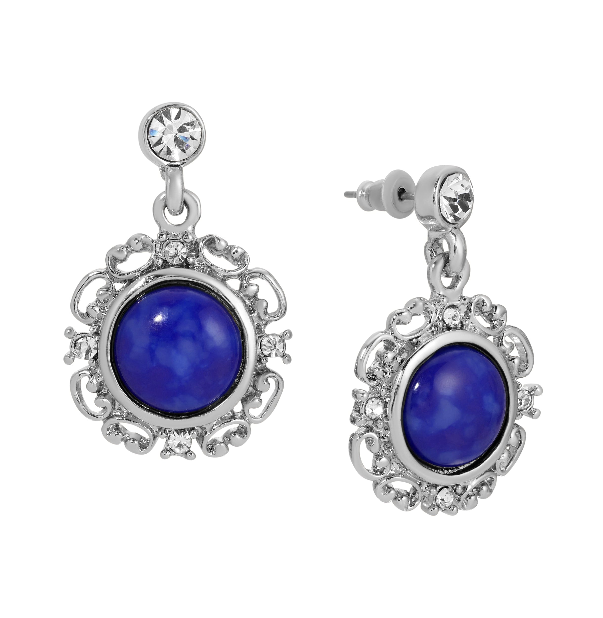 1928 Jewelry Blue Lapis Matrix Embrace Post Drop Earrings