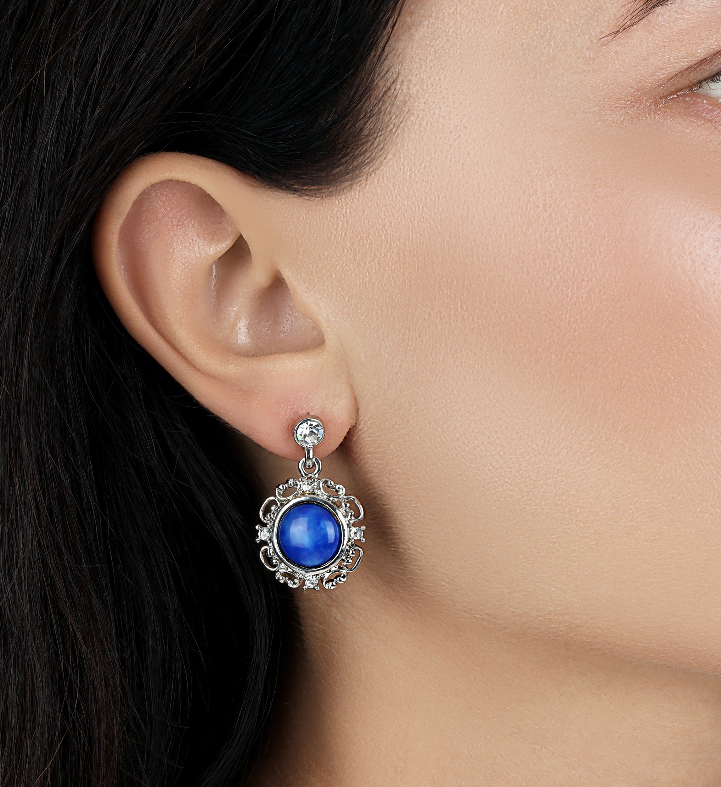 1928 Jewelry Blue Lapis Matrix Embrace Post Drop Earrings