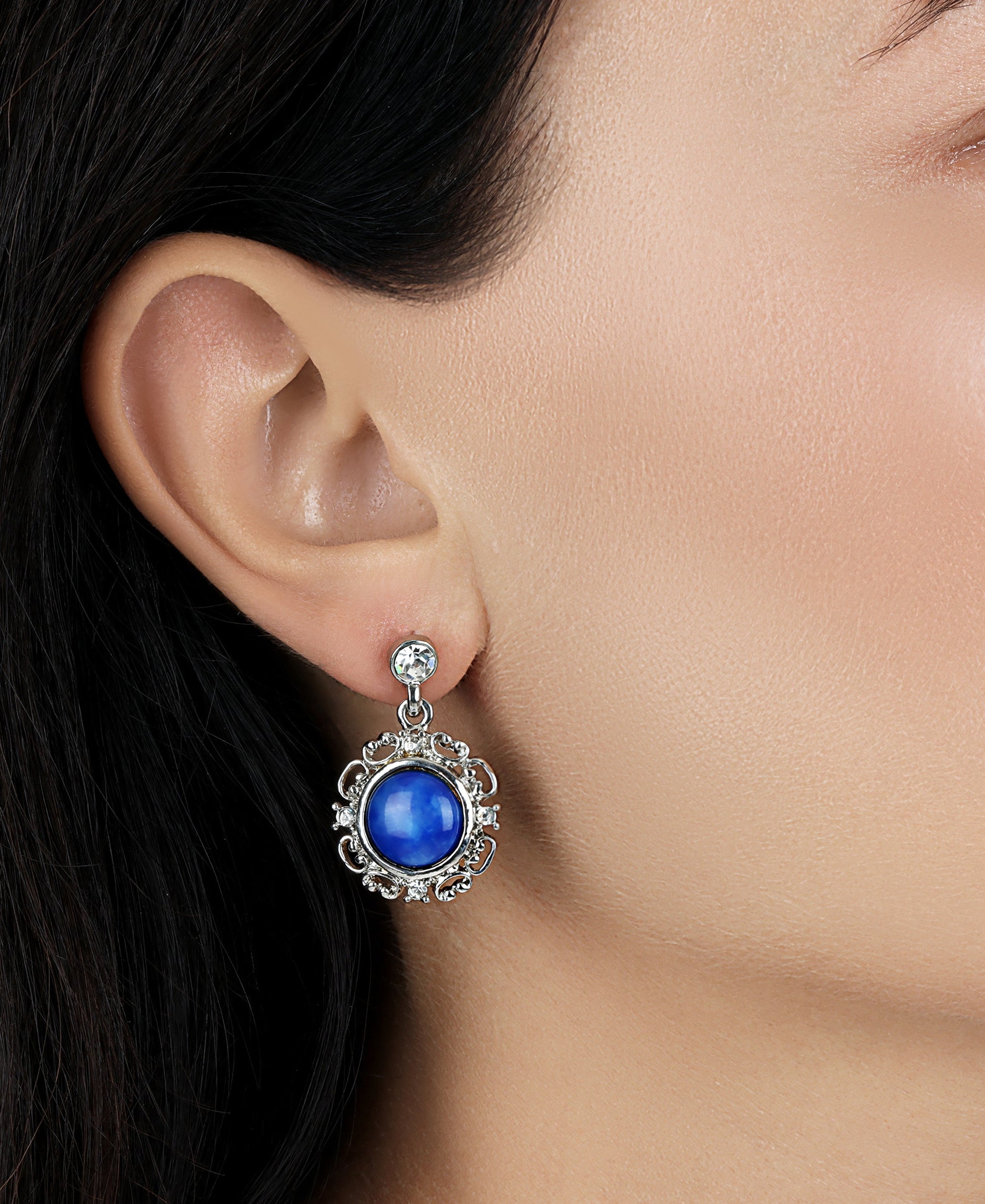 1928 Jewelry Blue Lapis Matrix Embrace Post Drop Earrings