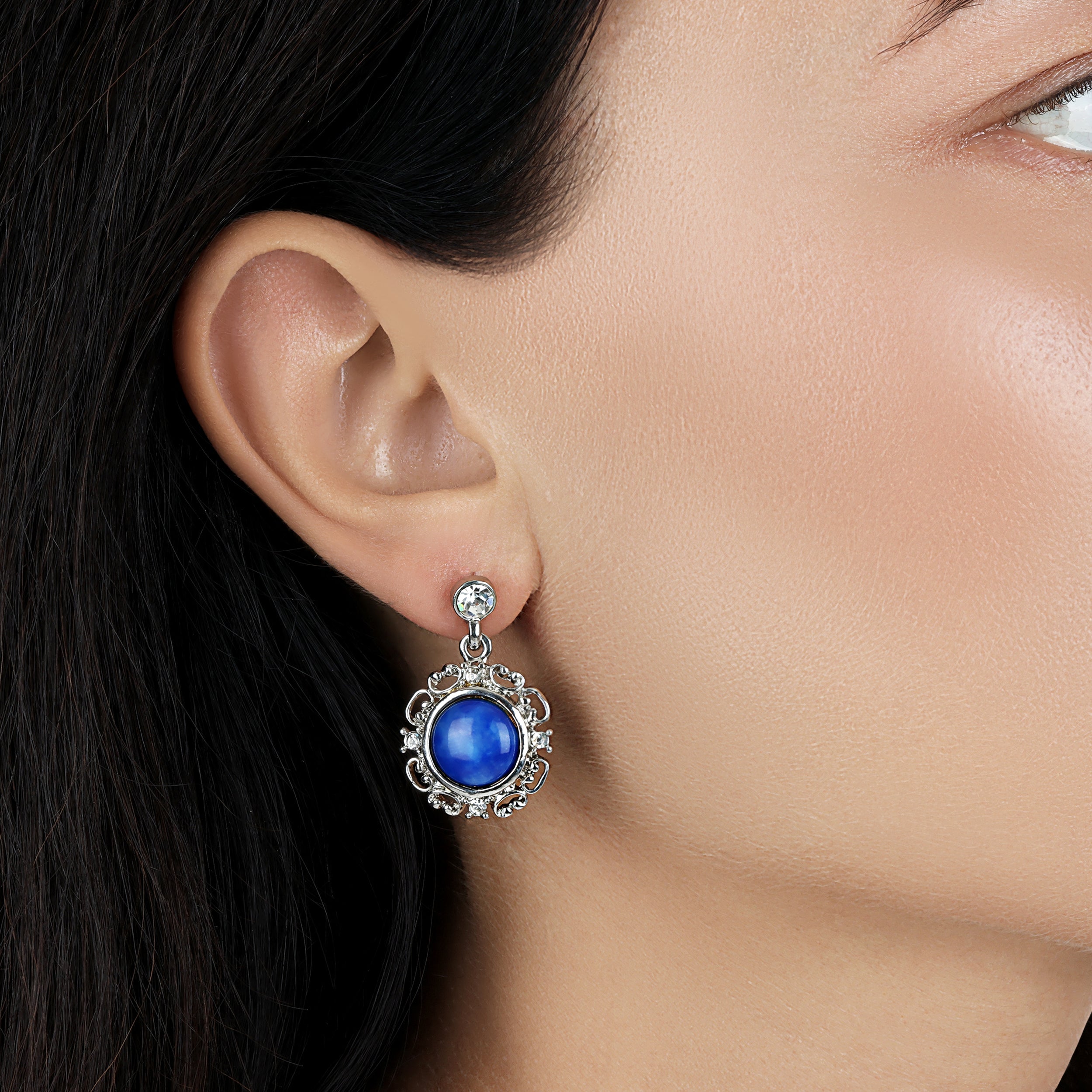 1928 Jewelry Blue Lapis Matrix Embrace Post Drop Earrings