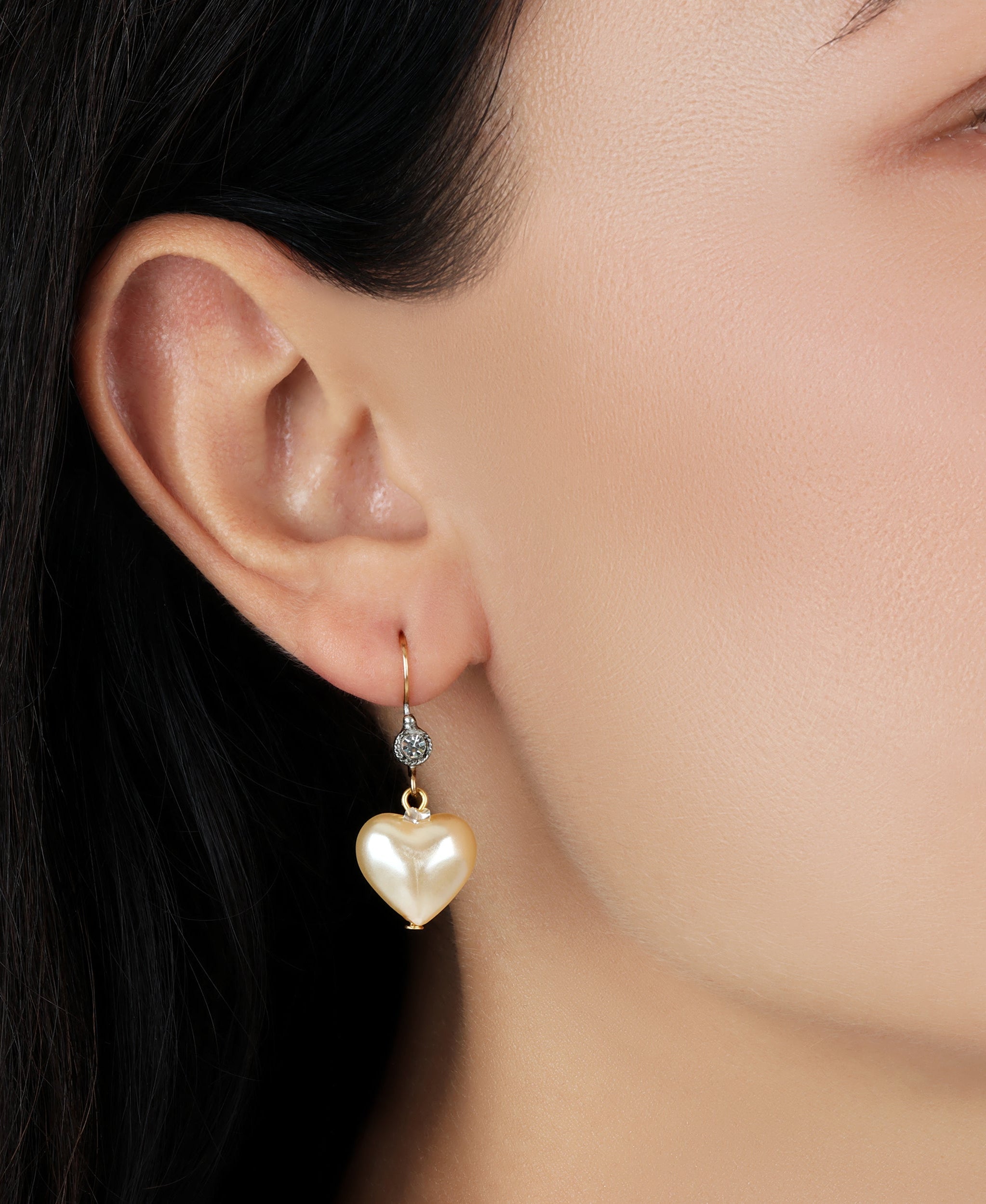 1928 Jewelry Puffed Faux Pearl Heart Drop Earrings