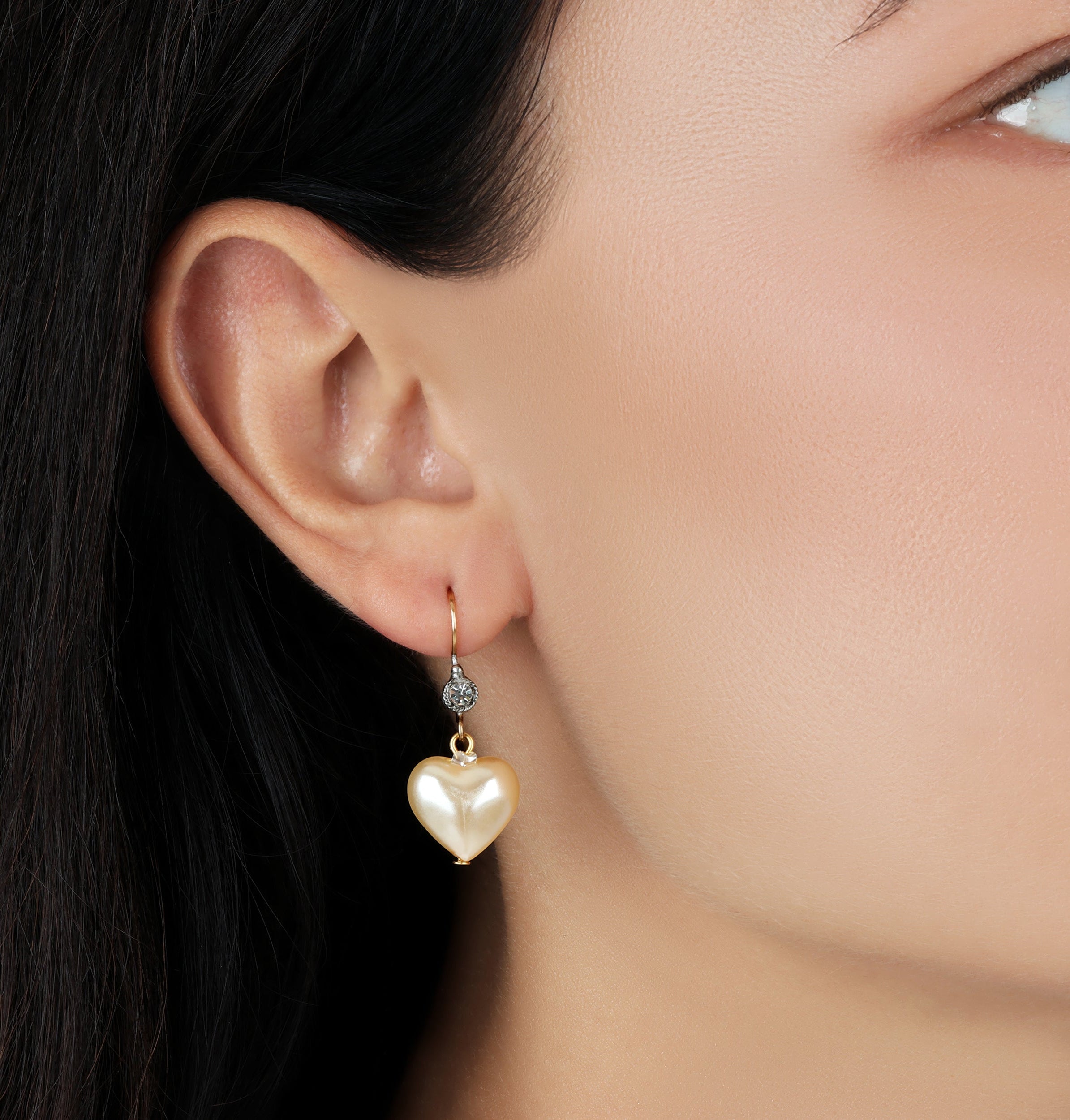 1928 Jewelry Puffed Faux Pearl Heart Drop Earrings