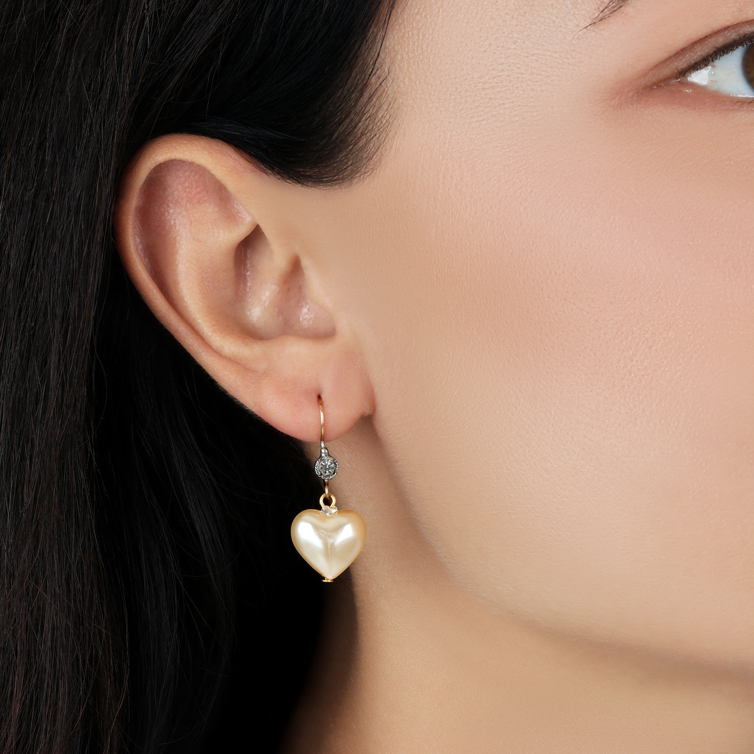 1928 Jewelry Puffed Faux Pearl Heart Drop Earrings